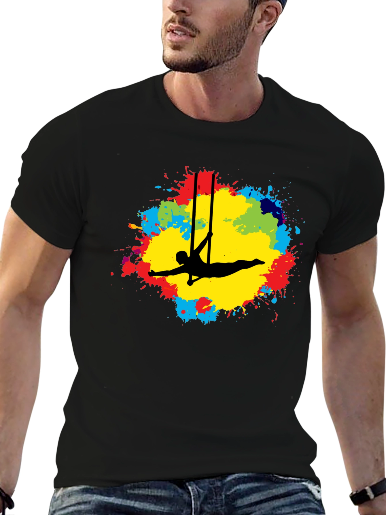 Black Aerialist Colorful Splash Black T-Shirt view 6