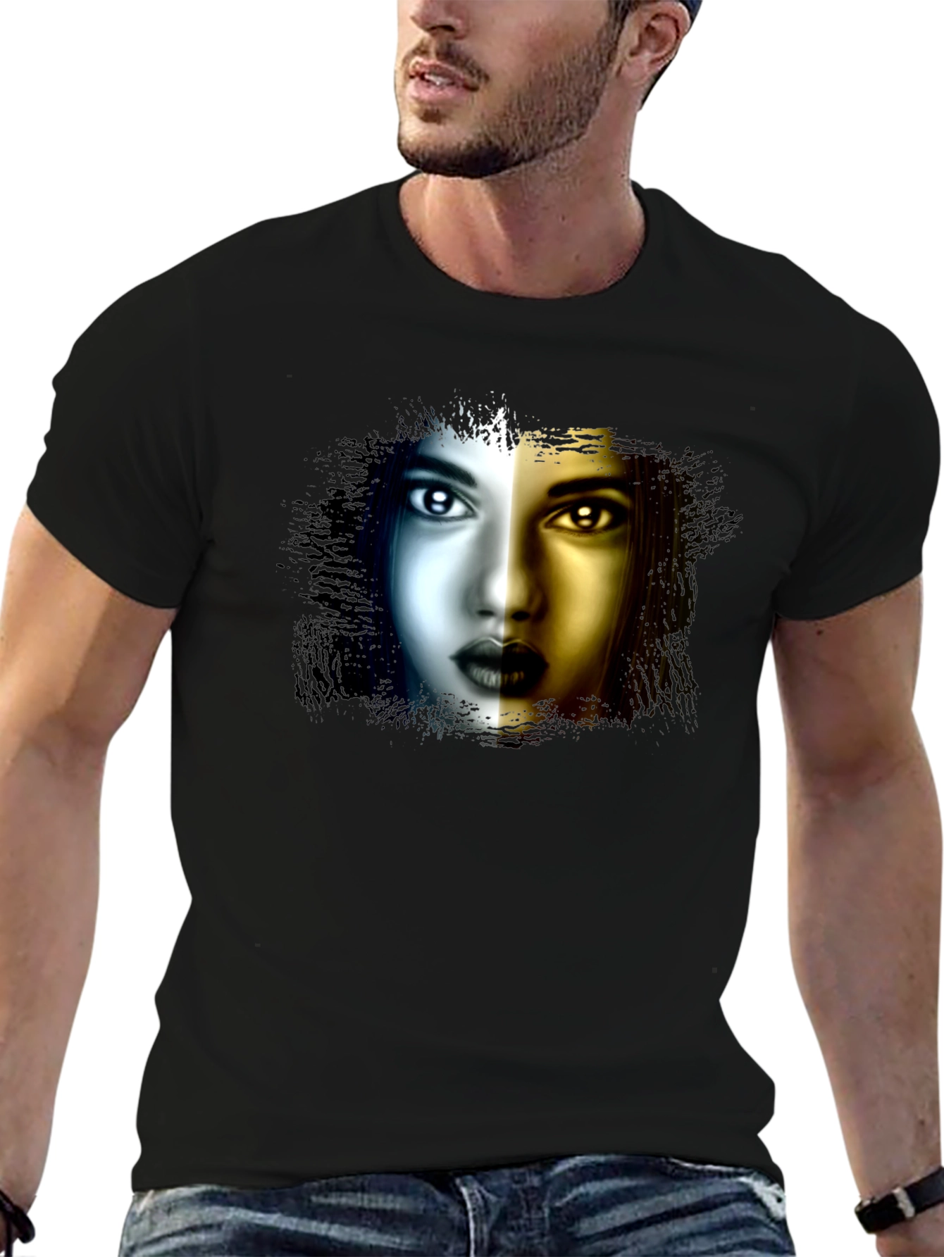 Black Artistic Woman Face Graphic Black T-Shirt view 6