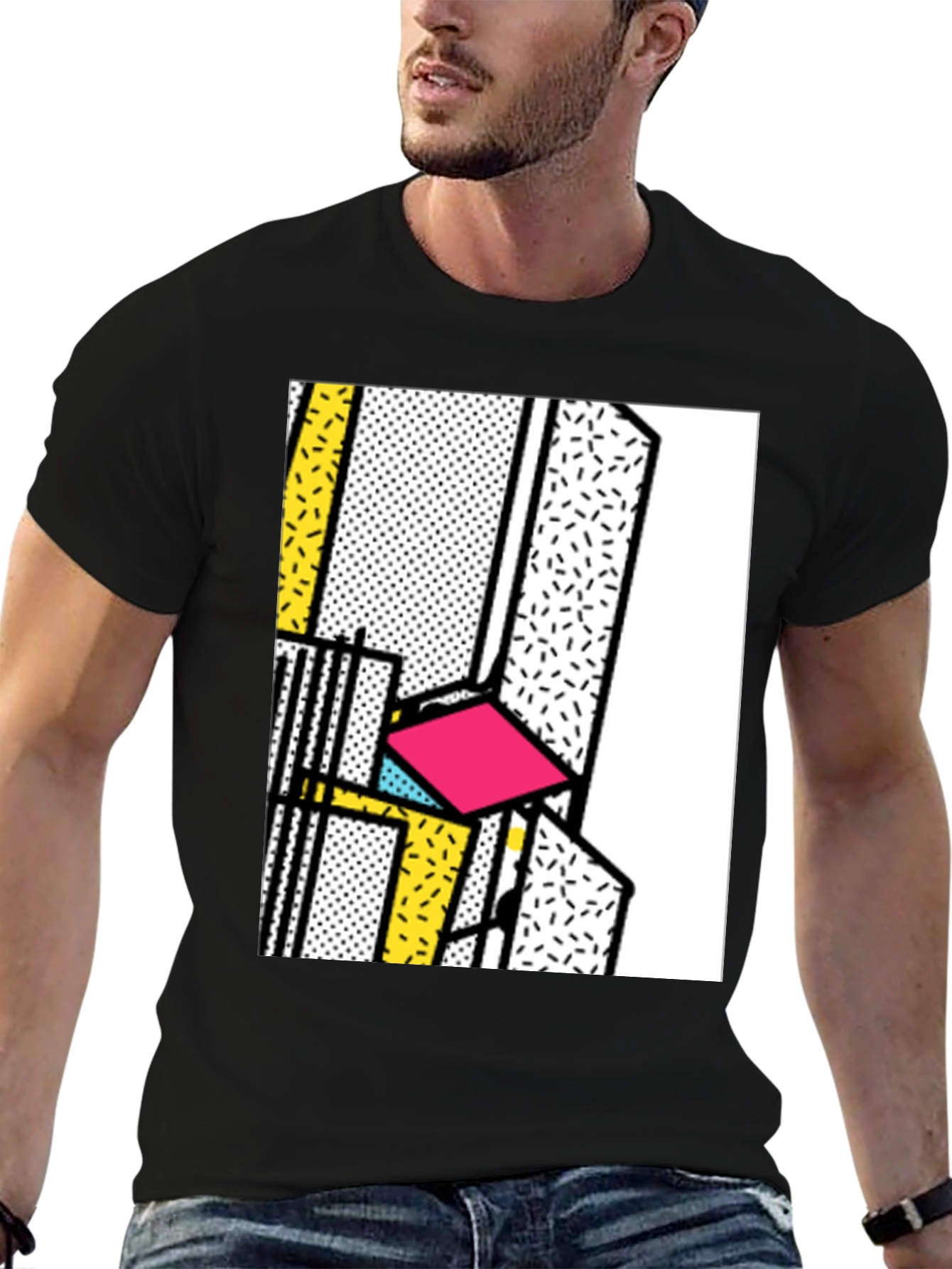 Black Retro Memphis Design Black T-Shirt view 6