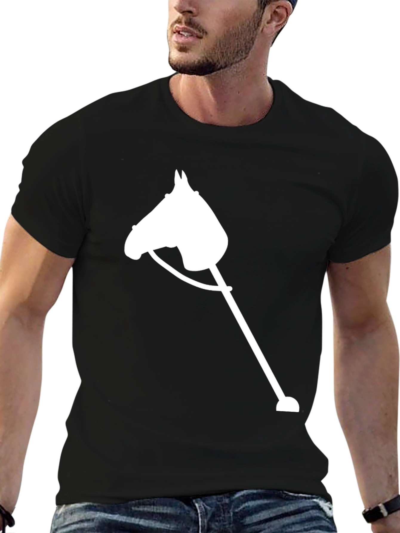 Black Stick Horse Graphic Tee - Unisex Black T-Shirt view 6