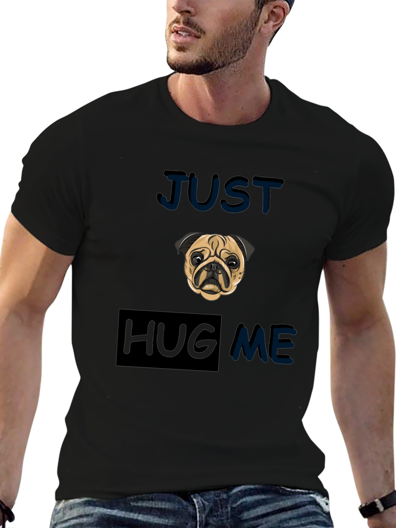 Pug 'Just Hug Me' Black T-Shirt - 6