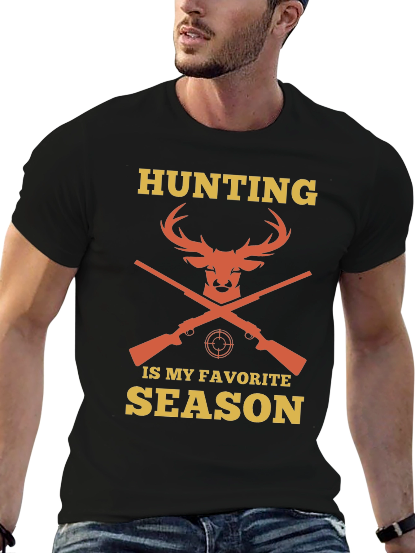 Black Hunting Season Tee - Deer & Rifle Design view 6