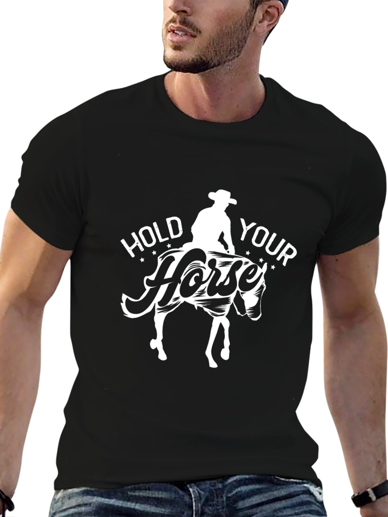 Black Hold Your Horse Graphic Tee - Unisex view 6
