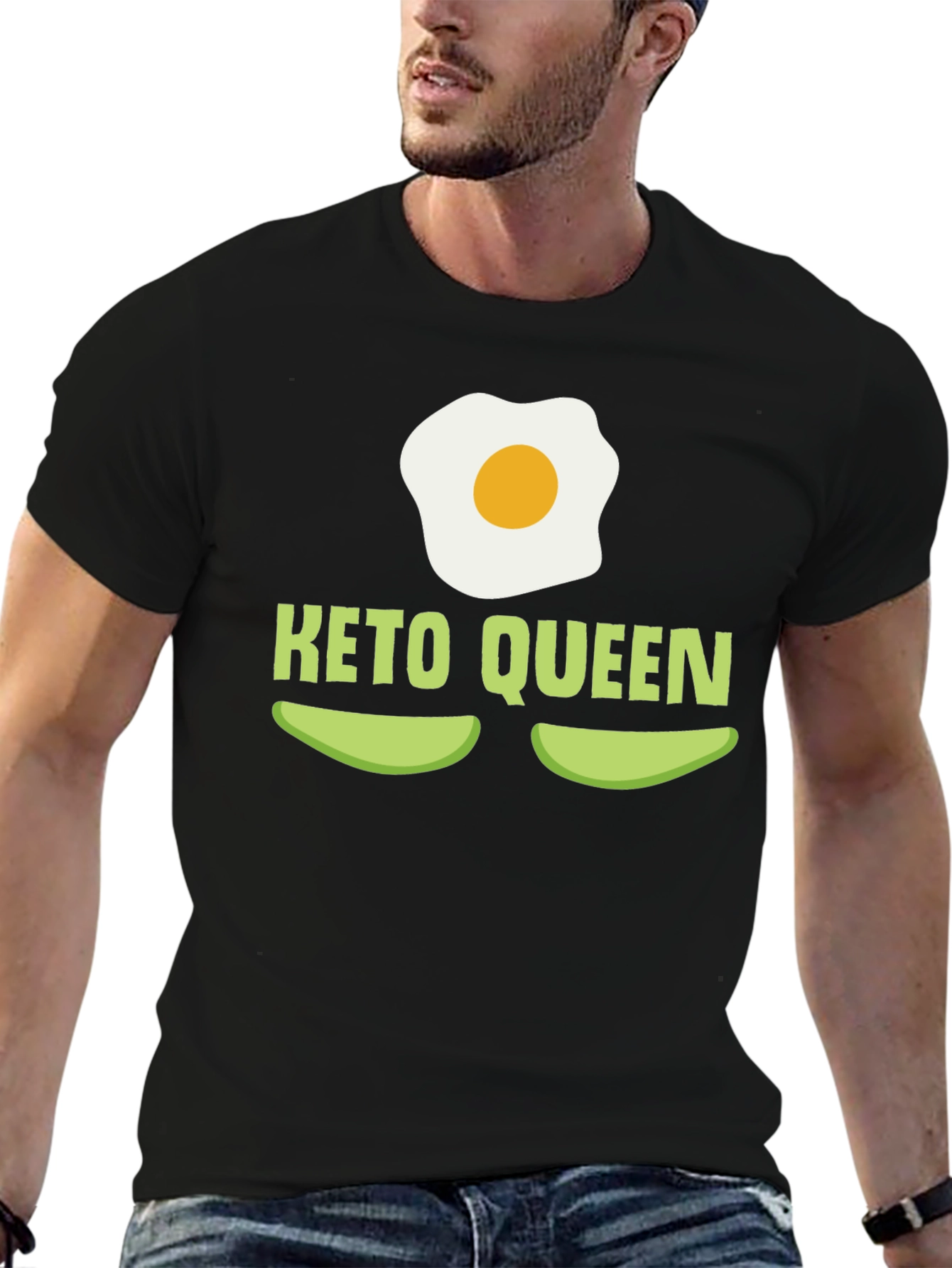 Black Keto Queen T-Shirt - Egg & Avocado Graphic Tee view 6