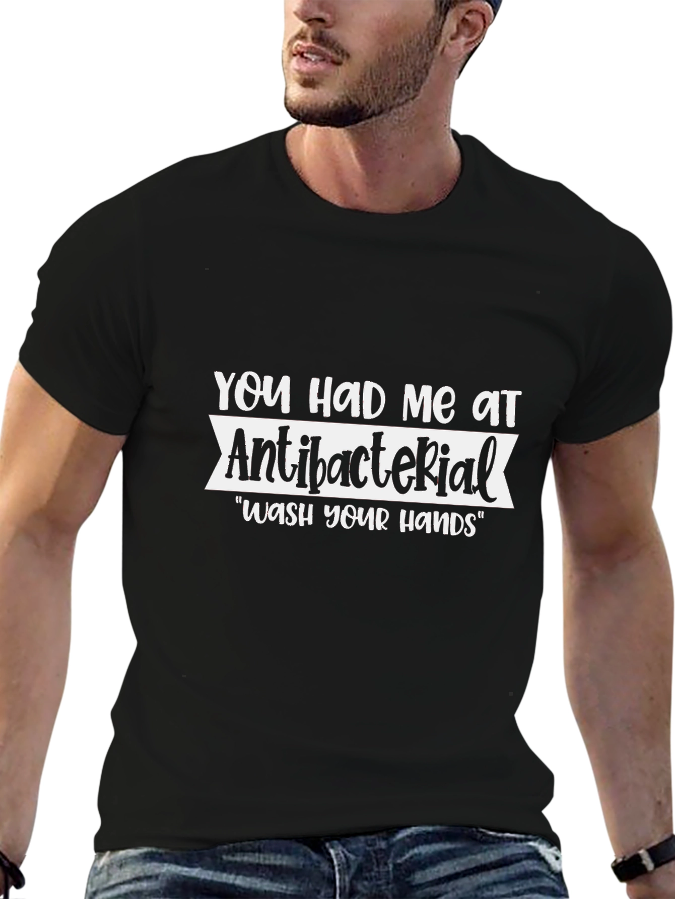 Black Antibacterial Wash Your Hands Graphic Tee view 6