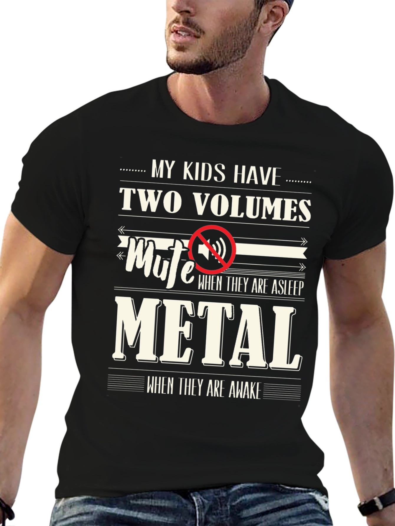 Black Funny "My Kids Have Two Volumes" Graphic Tee view 6