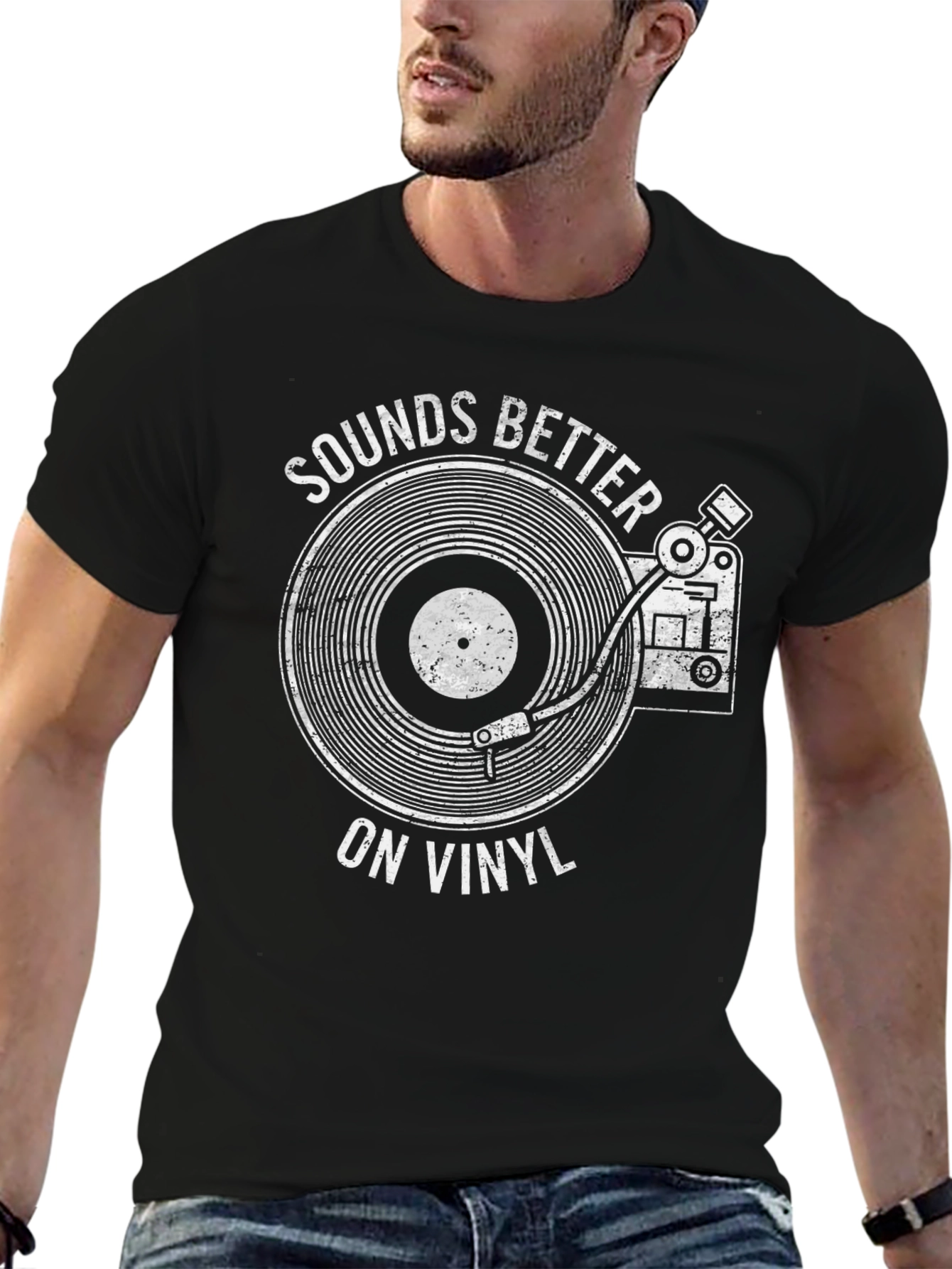 Black Sounds Better on Vinyl T-Shirt - Retro Record Player Tee view 6