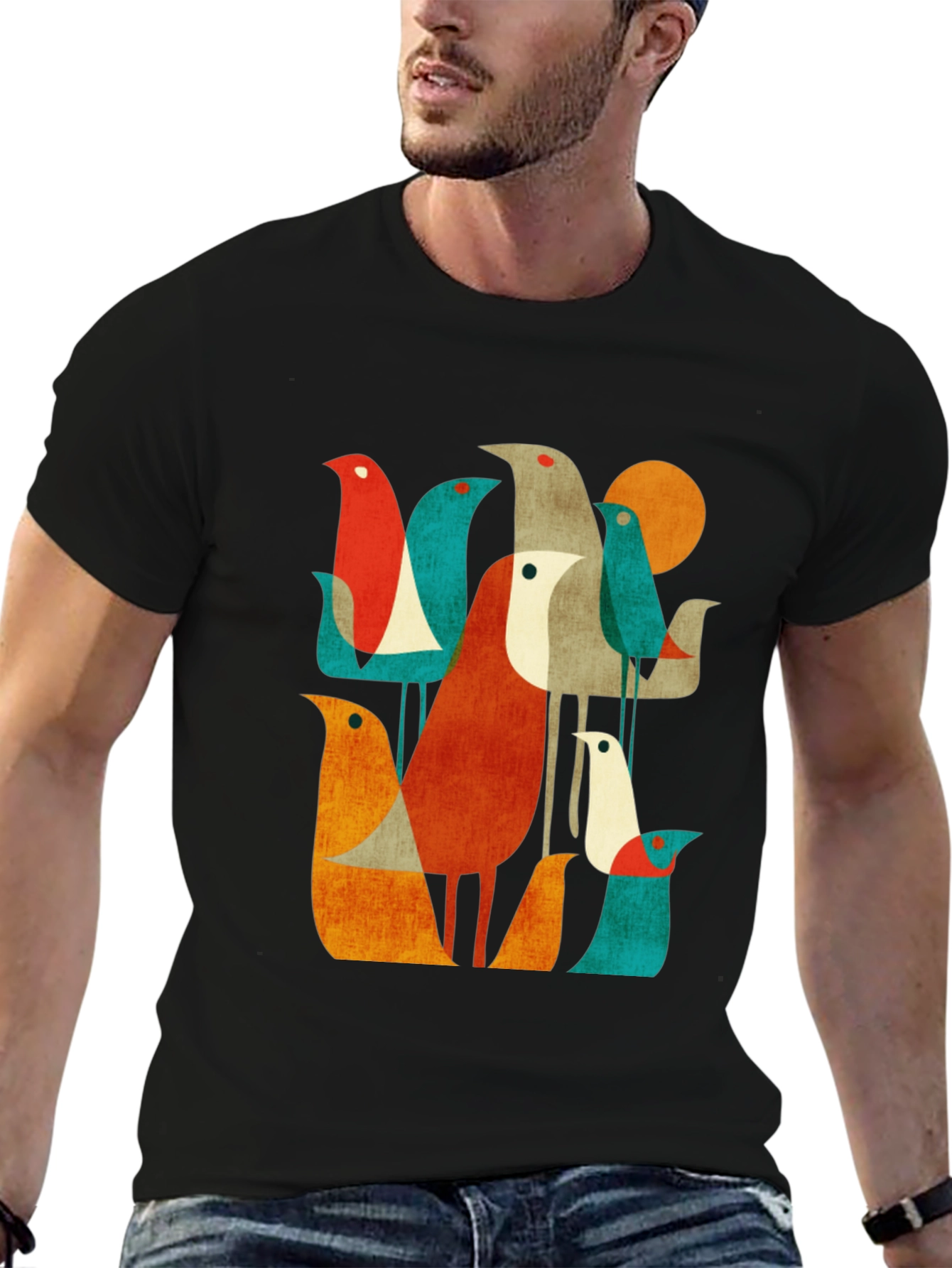 Black Retro Bird Graphic T-Shirt view 6