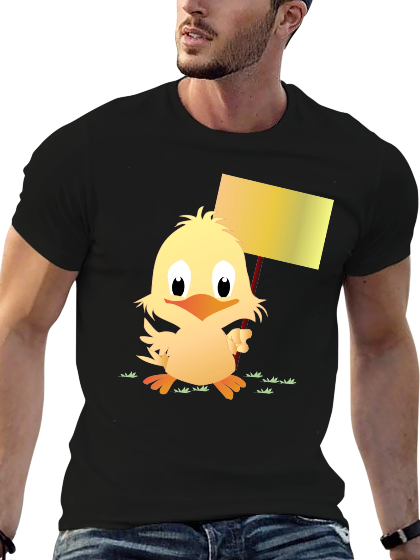 Black Cute Chick Holding Sign Black T-Shirt view 6