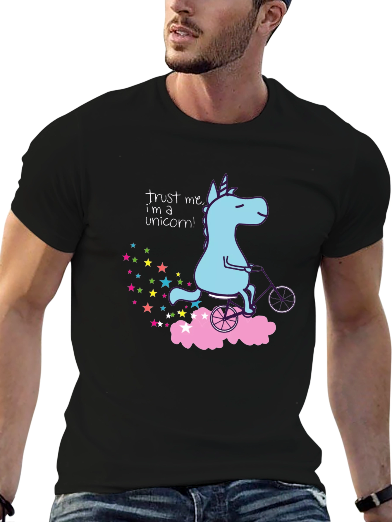 Black Unicorn on Bike Graphic Tee - Trust Me I'm a Unicorn! view 6