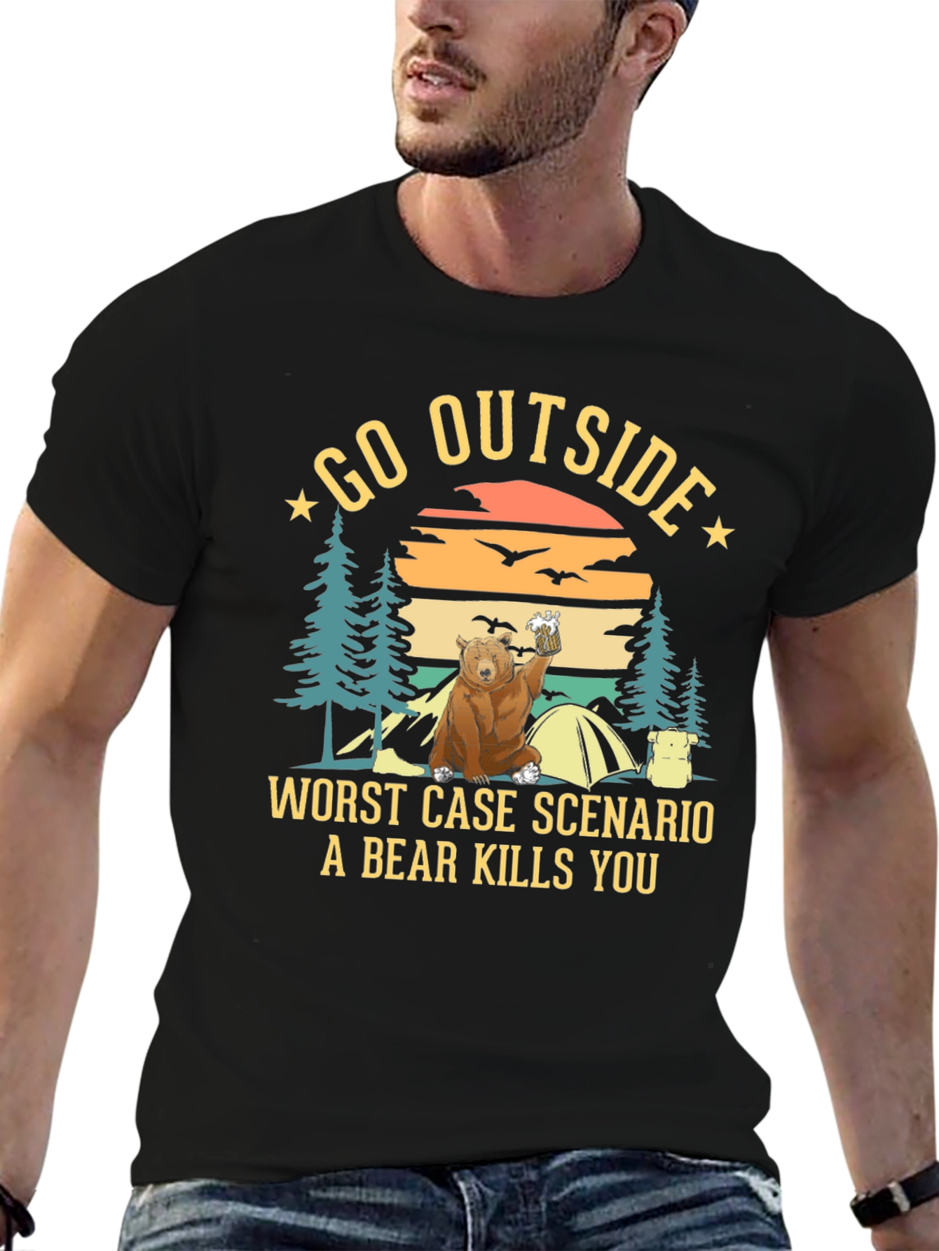 Black Go Outside Bear T-Shirt view 6