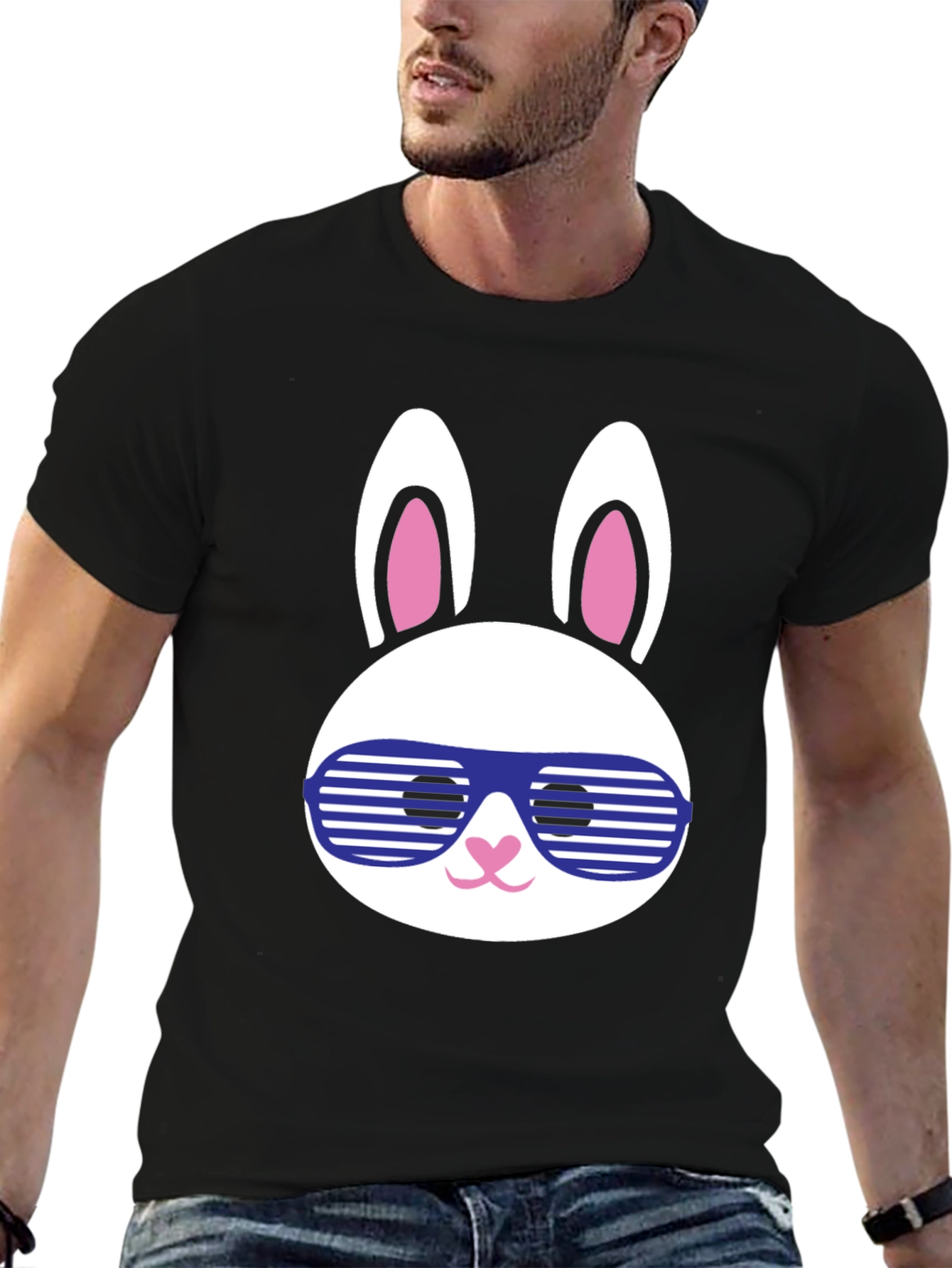 Black Cool Bunny Graphic Tee view 6