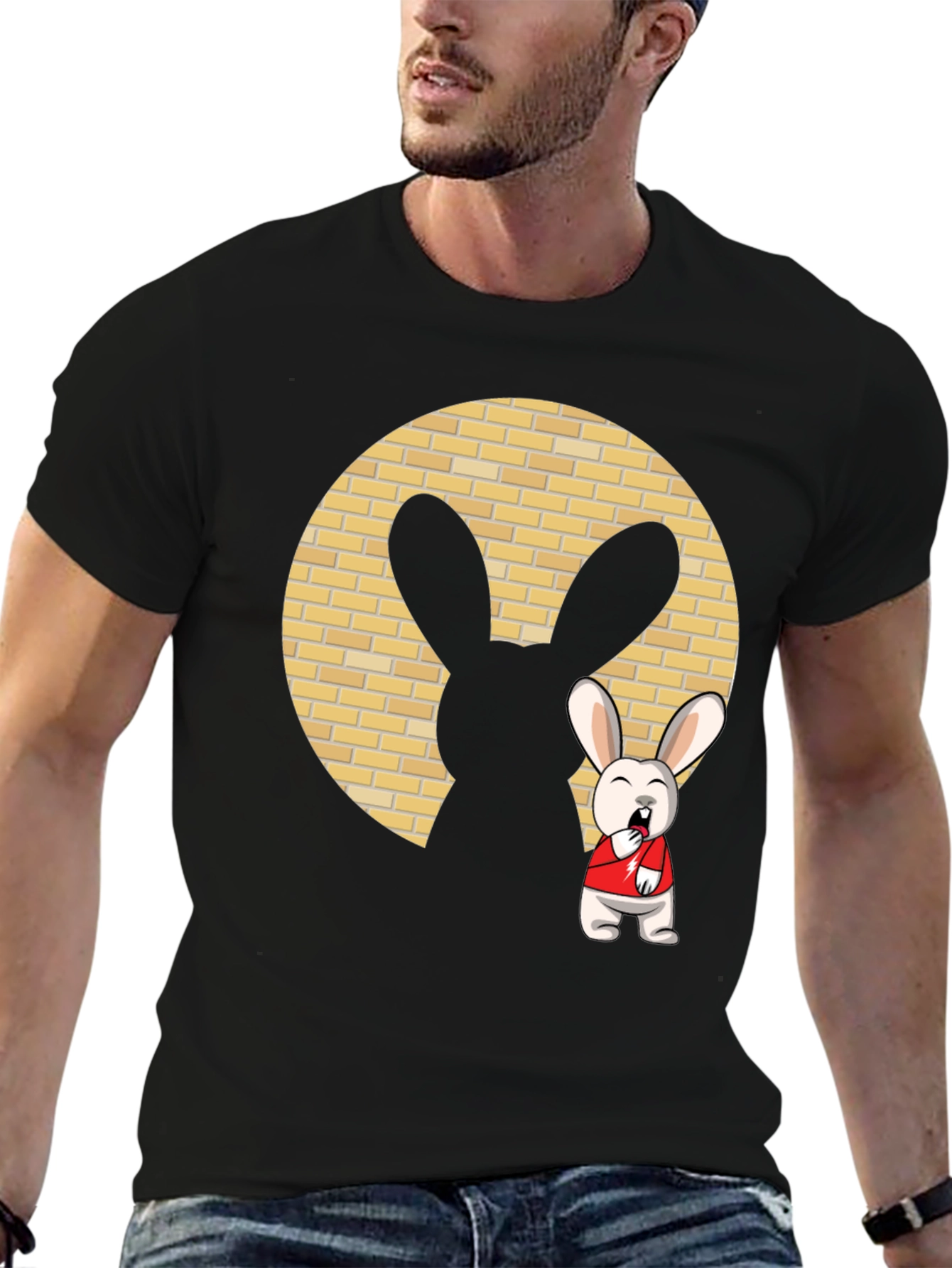 Black Cartoon Rabbit T-Shirt view 6