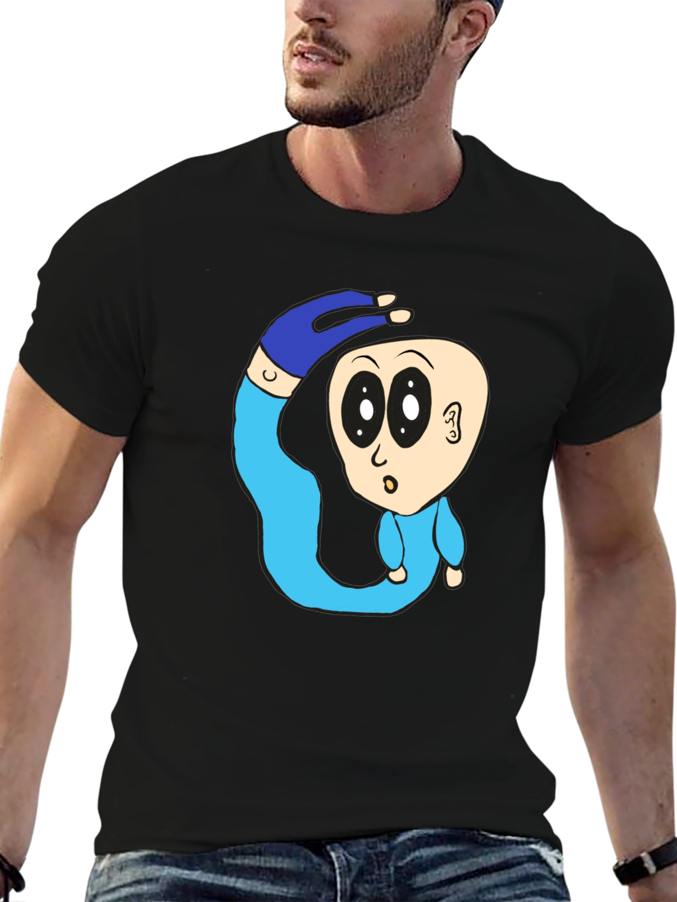 Black Cartoon Character Graphic Black T-Shirt view 6