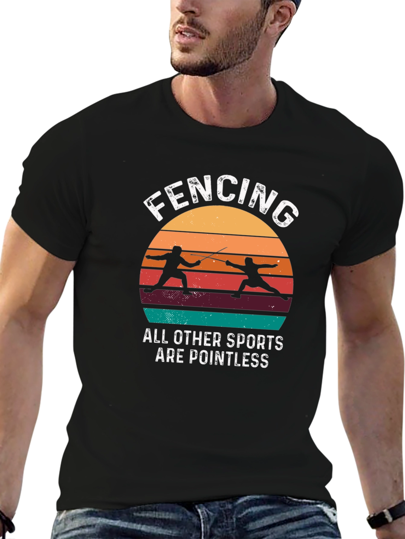 Black Fencing Retro Graphic T-Shirt view 6