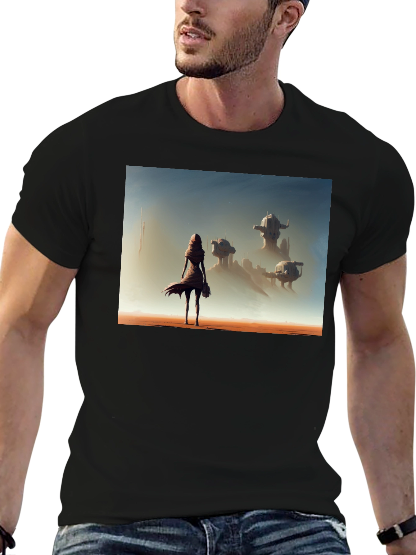 Black Sci-Fi Traveler Graphic T-Shirt view 6