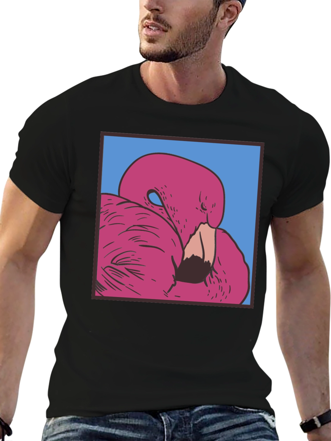 Black Pink Flamingo Graphic Black T-Shirt view 6