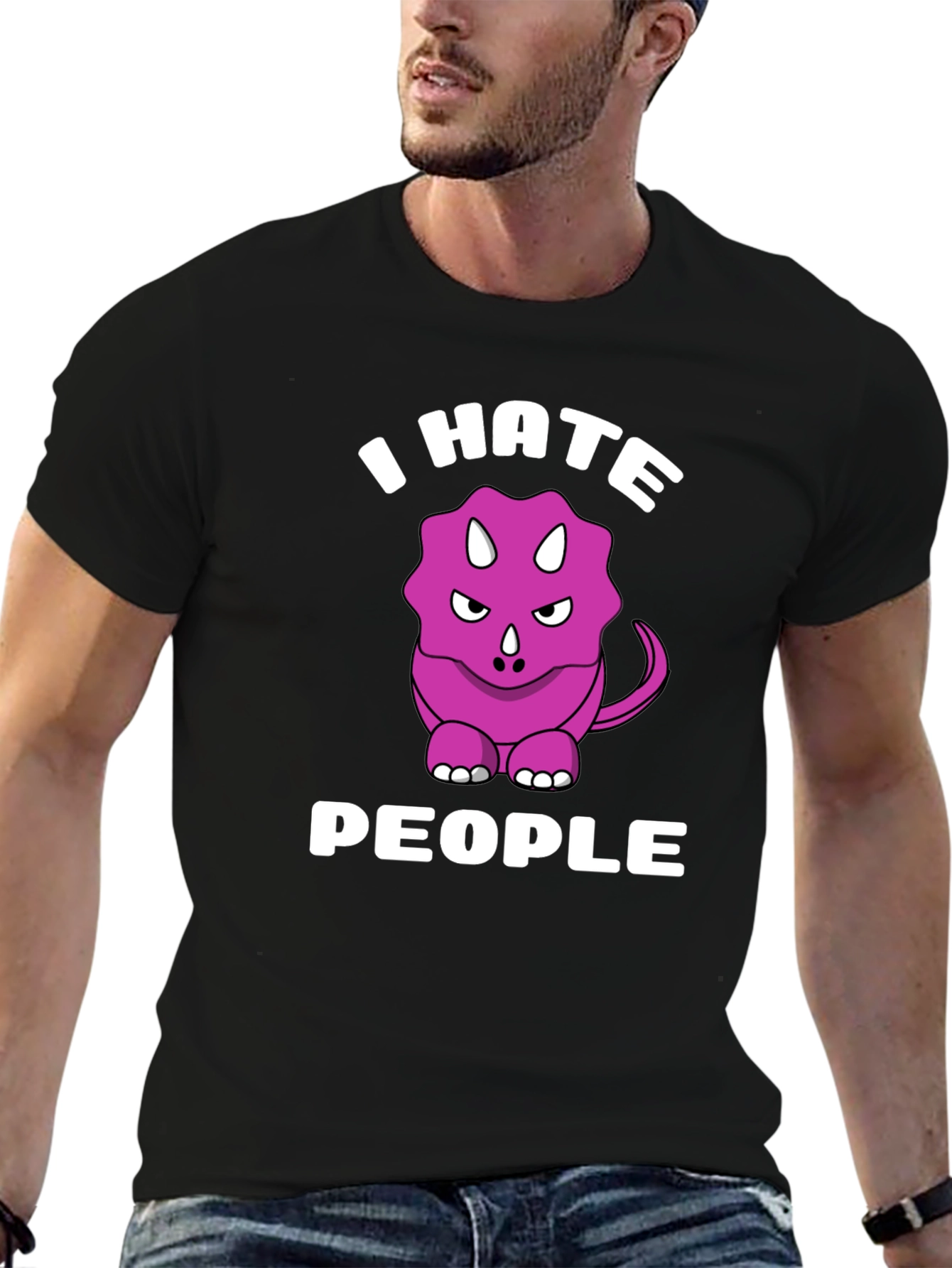 Black I Hate People Triceratops Graphic Tee view 6