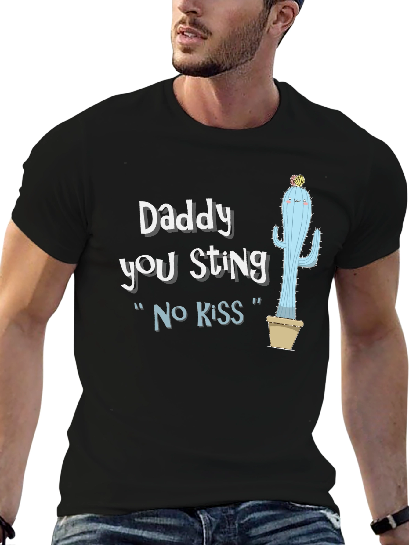 Black Daddy You Sting T-Shirt - Funny Cactus Graphic Tee view 6
