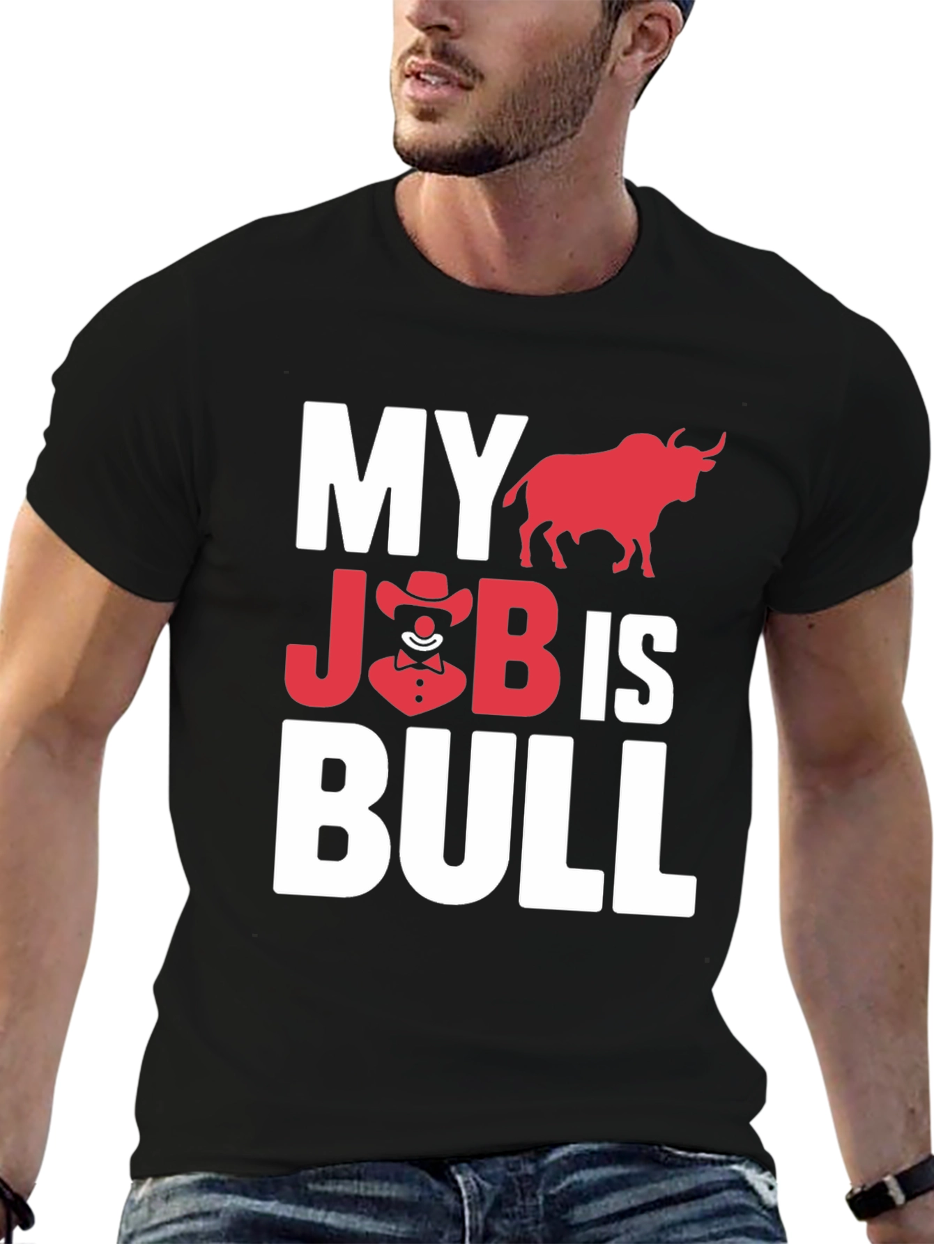 Black My Job is Bull Funny Graphic T-Shirt view 6