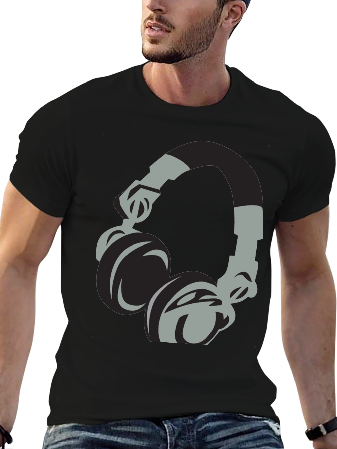 Black Cool Headphones Graphic T-Shirt - Black view 6