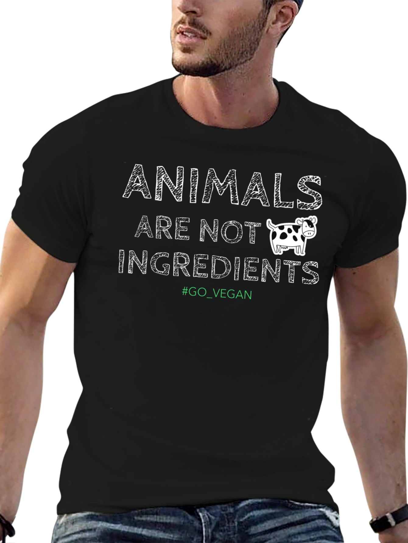 Black Vegan T-Shirt: Animals Are Not Ingredients! view 6