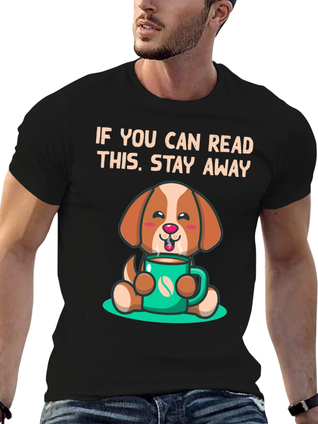 Black Stay Away Dog Cartoon Black T-Shirt view 6