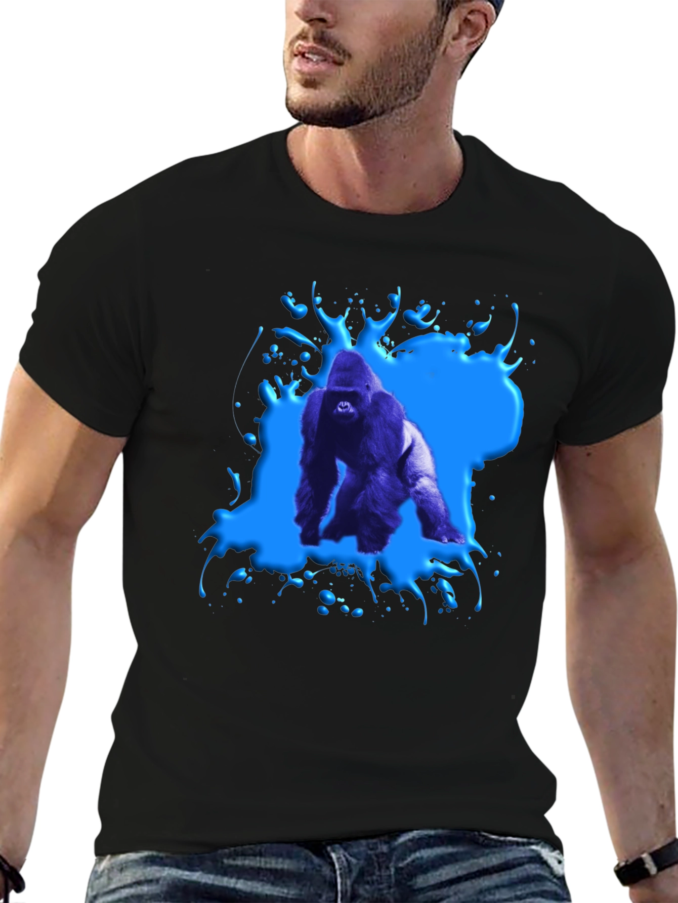 Black Gorilla Splash Graphic Tee - Bold Black T-Shirt view 6