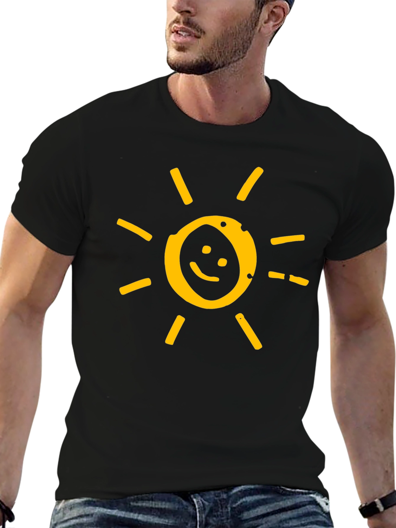Black Smiley Sun Graphic Tee - Soft Cotton Blend view 6
