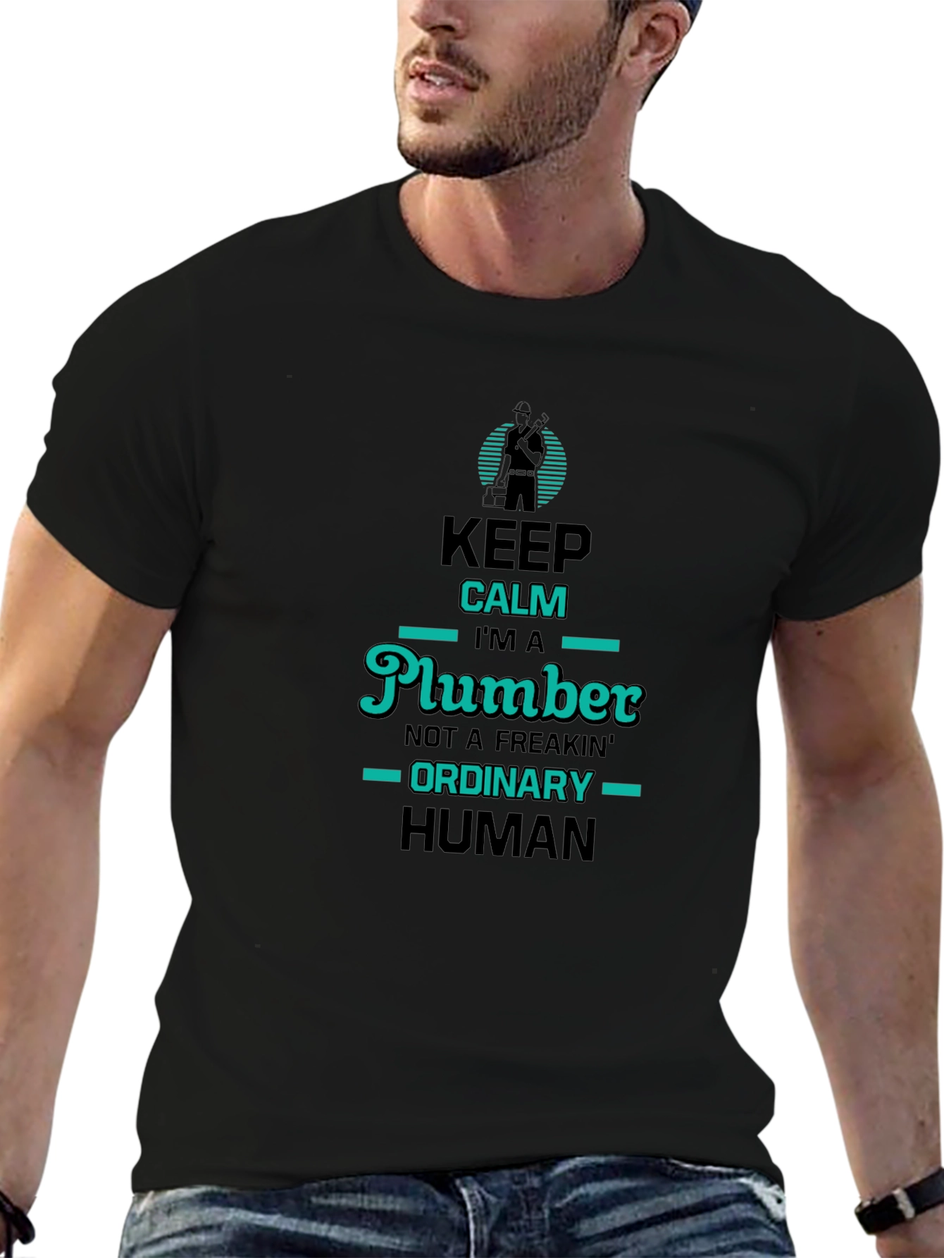 Black Keep Calm Plumber T-Shirt: Unique & Funny Design view 6