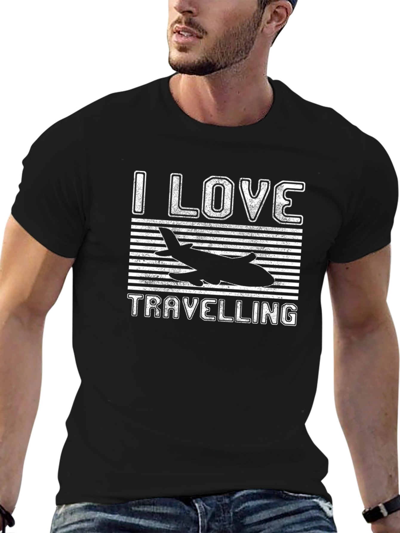 Black I Love Traveling Airplane T-Shirt view 6