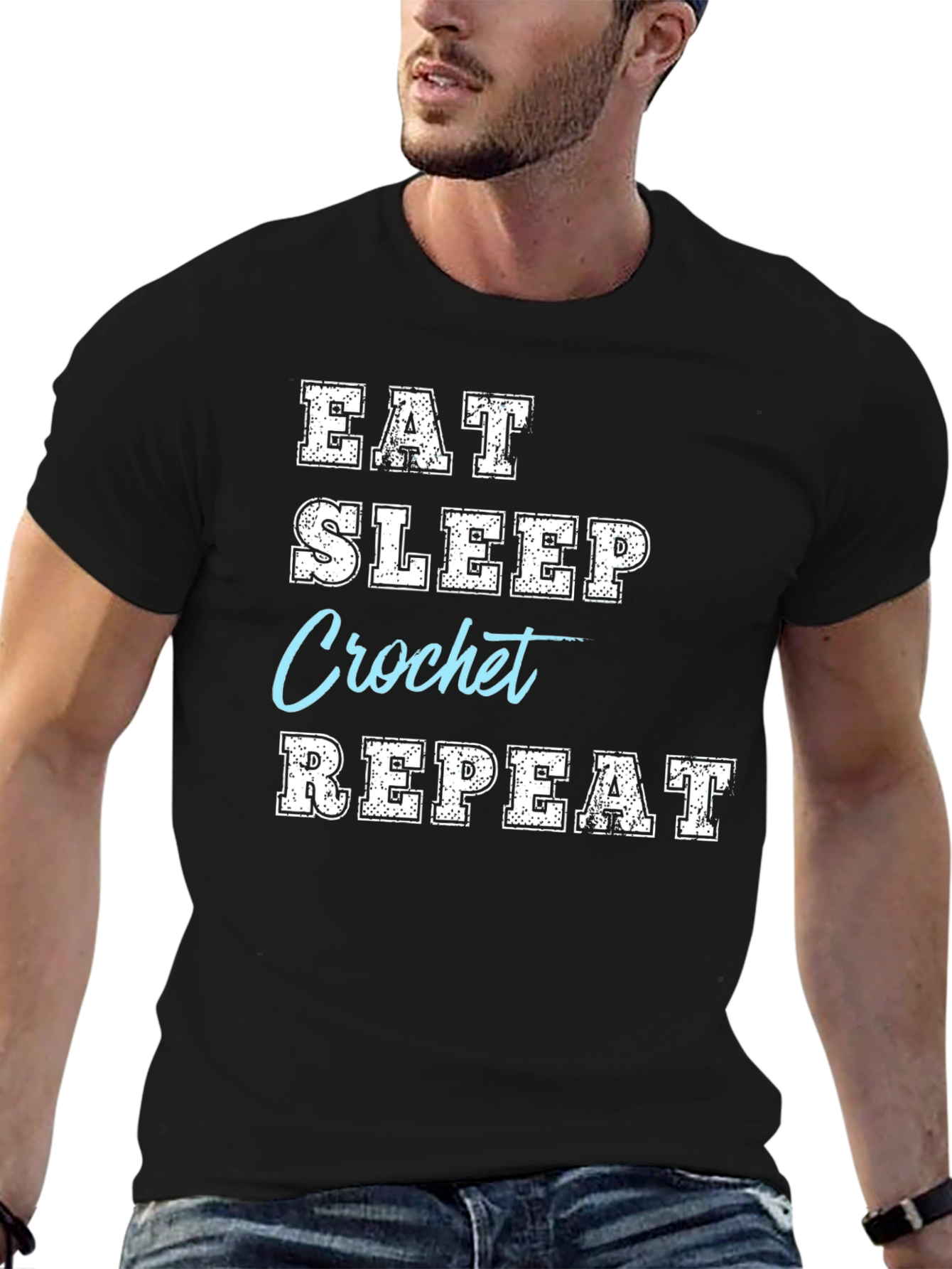 Black Eat Sleep Crochet Repeat T-Shirt view 6