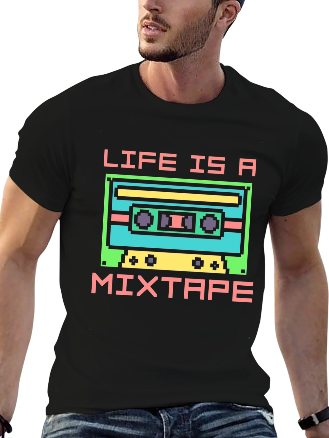 Black Life is a Mixtape Retro Pixel T-Shirt view 6