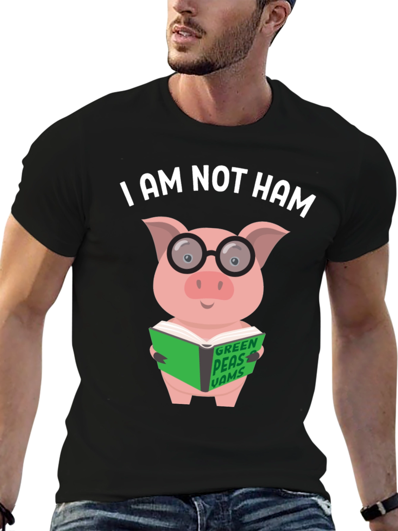 Black I Am Not Ham - Pig Reading Book T-Shirt view 6