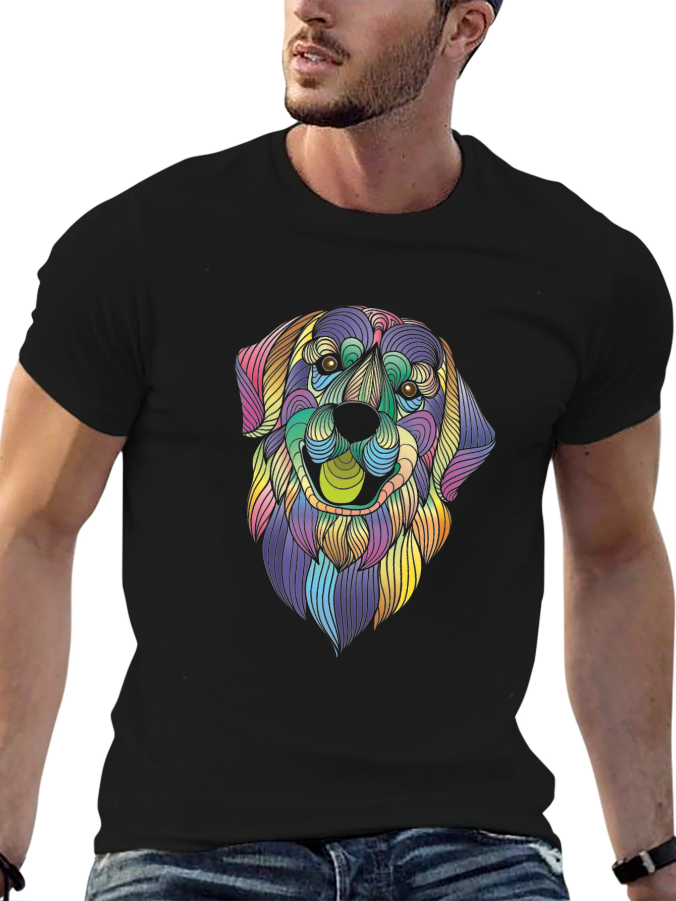 Black Colorful Dog Graphic T-Shirt view 6