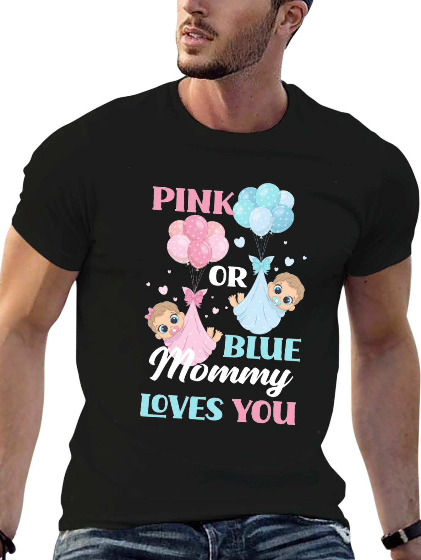 Pink or Blue Mommy Loves You Gender Reveal T-Shirt - 6