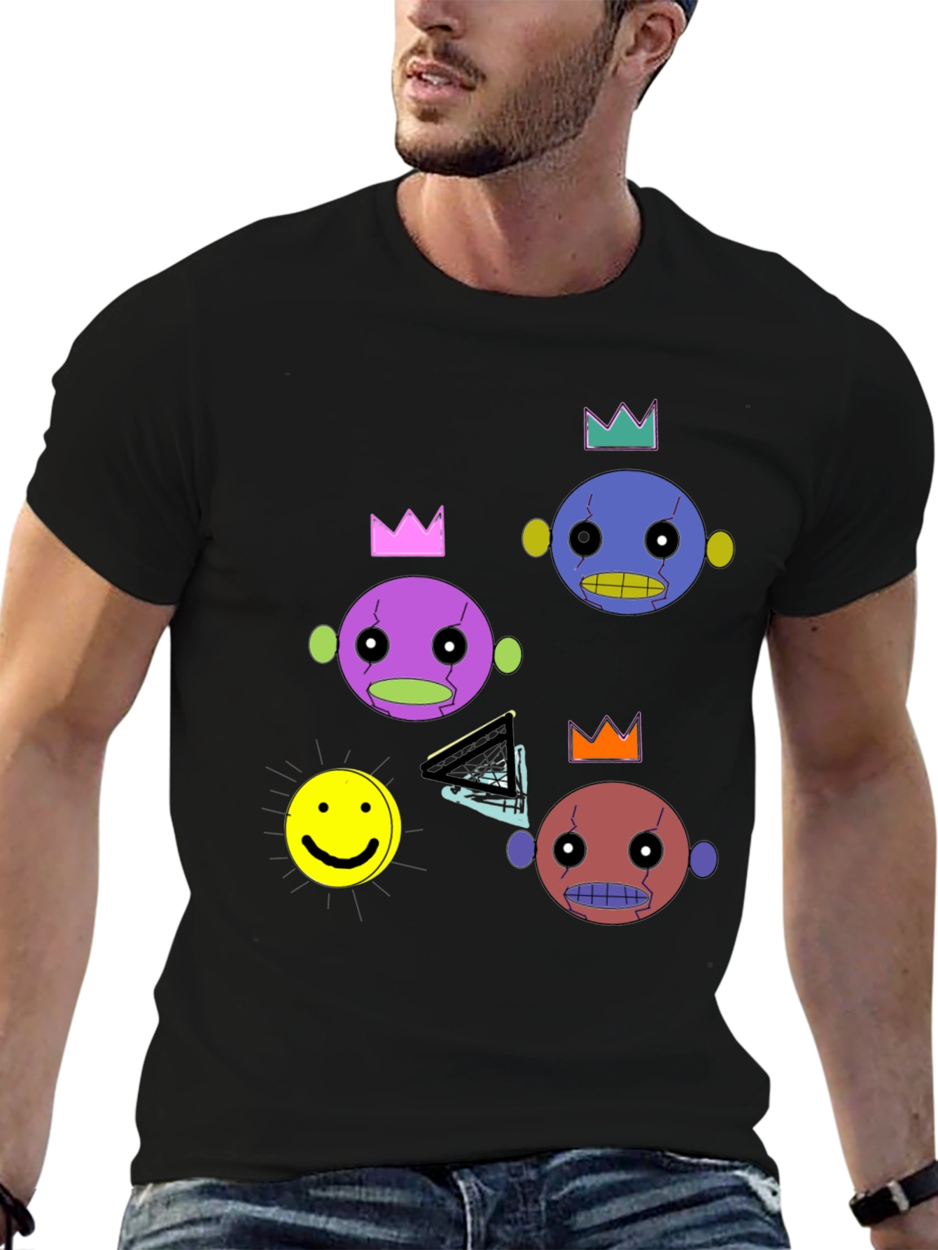 Black Funky Crowned Character Print Black T-Shirt view 6