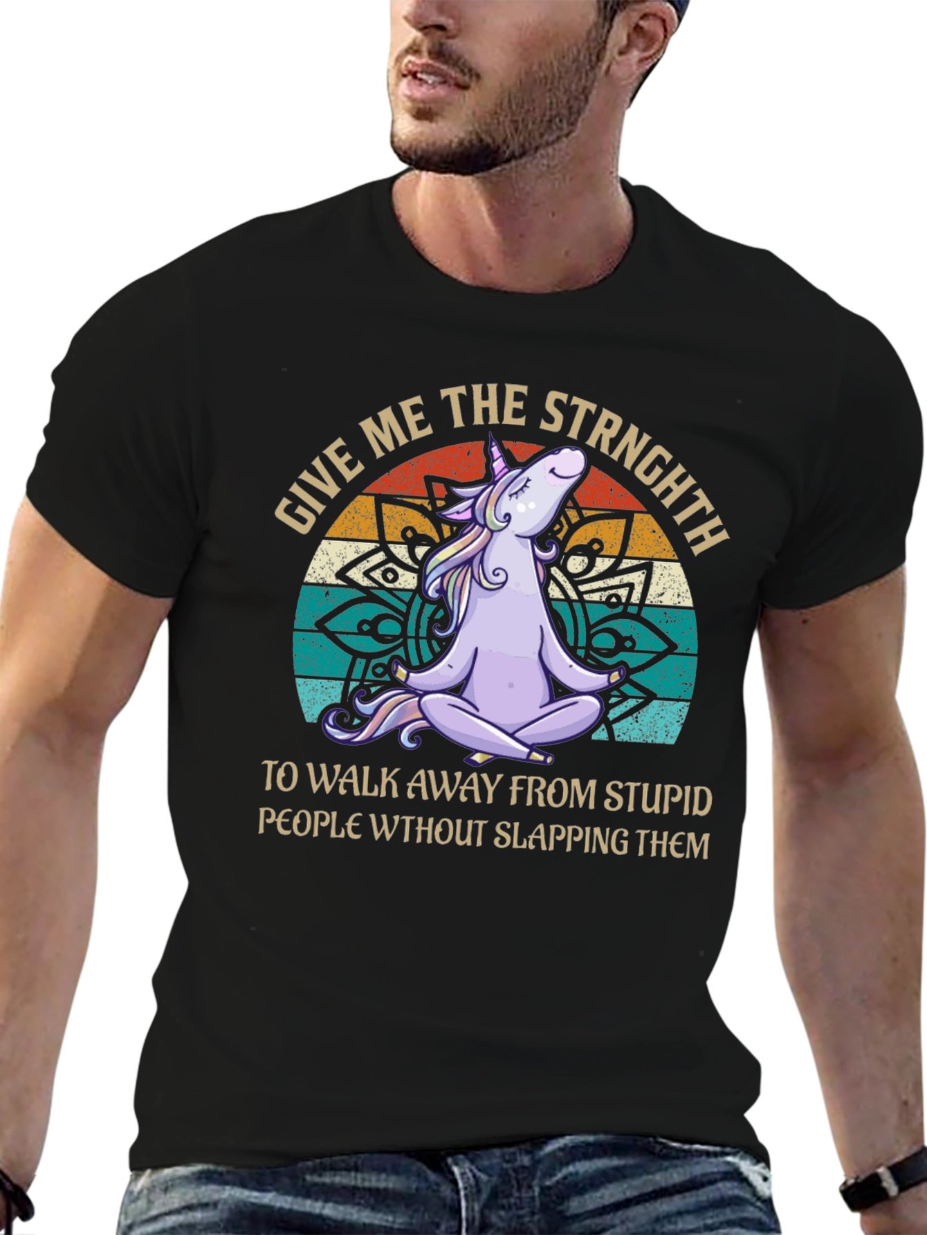 Black Unicorn Yoga T-Shirt - Give Me Strength Funny Tee view 6