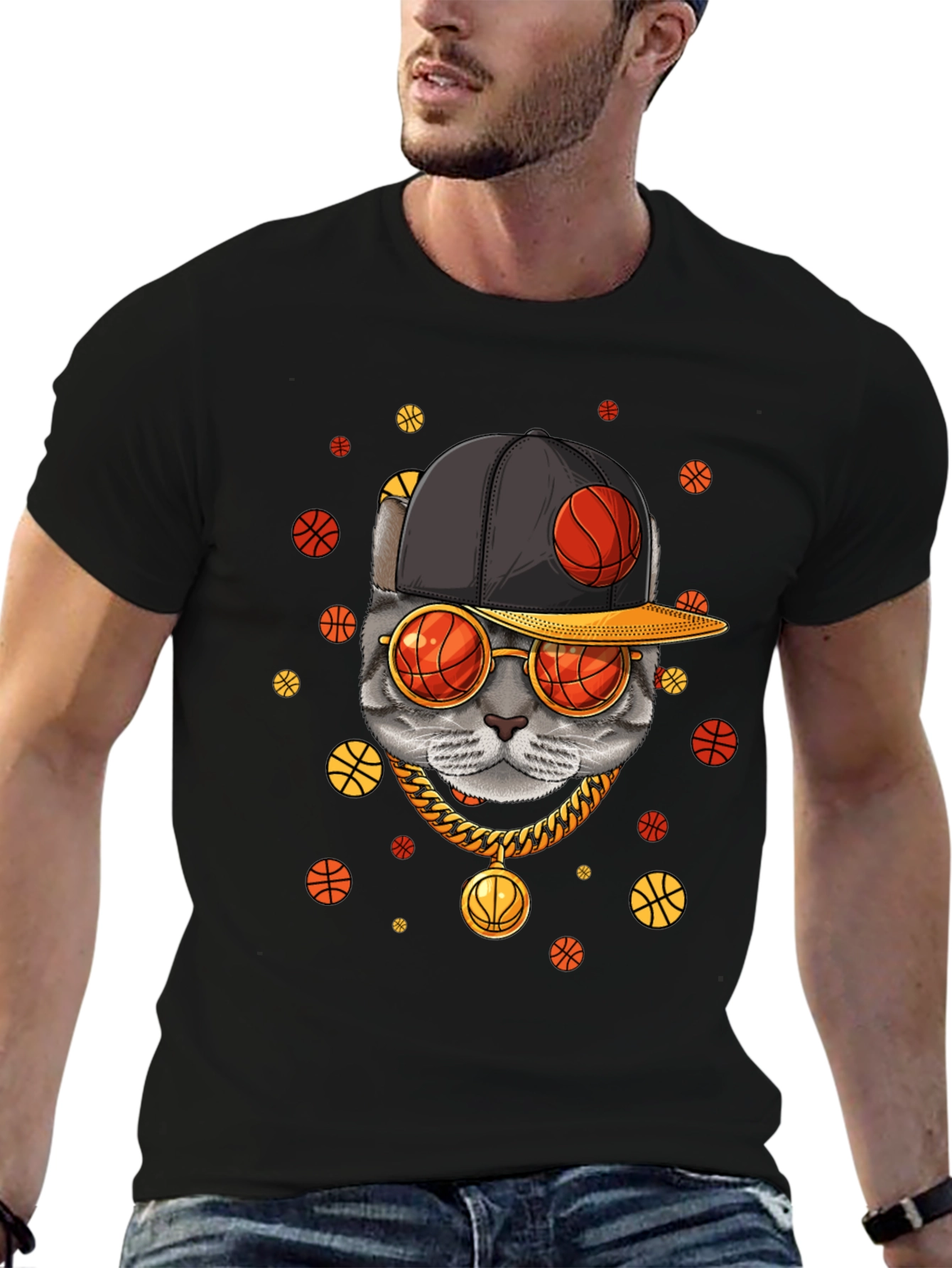 Black Cool Cat Basketball Graphic Tee view 6