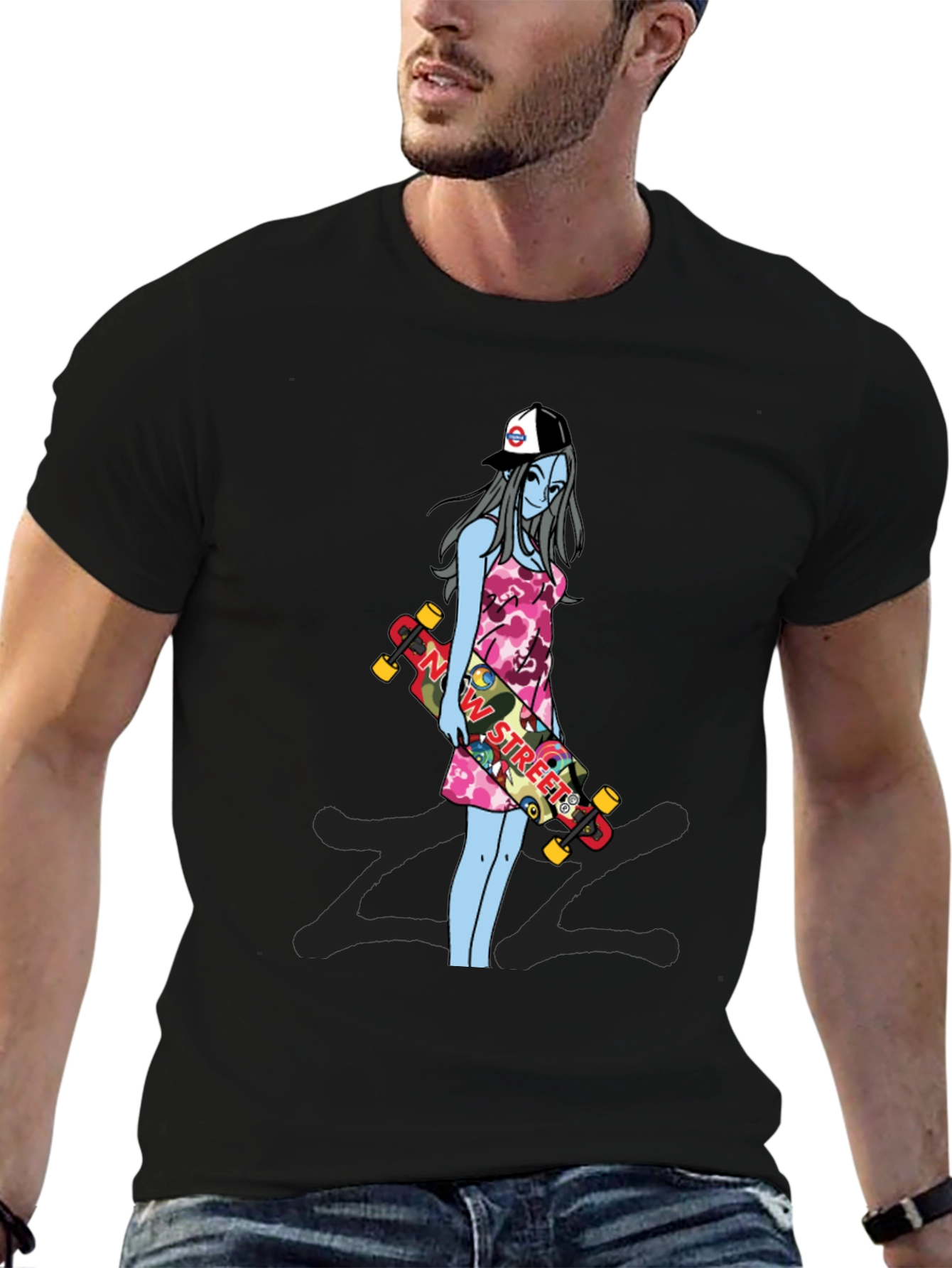 Black Skater Girl Graphic T-Shirt - Street Style Tee view 6