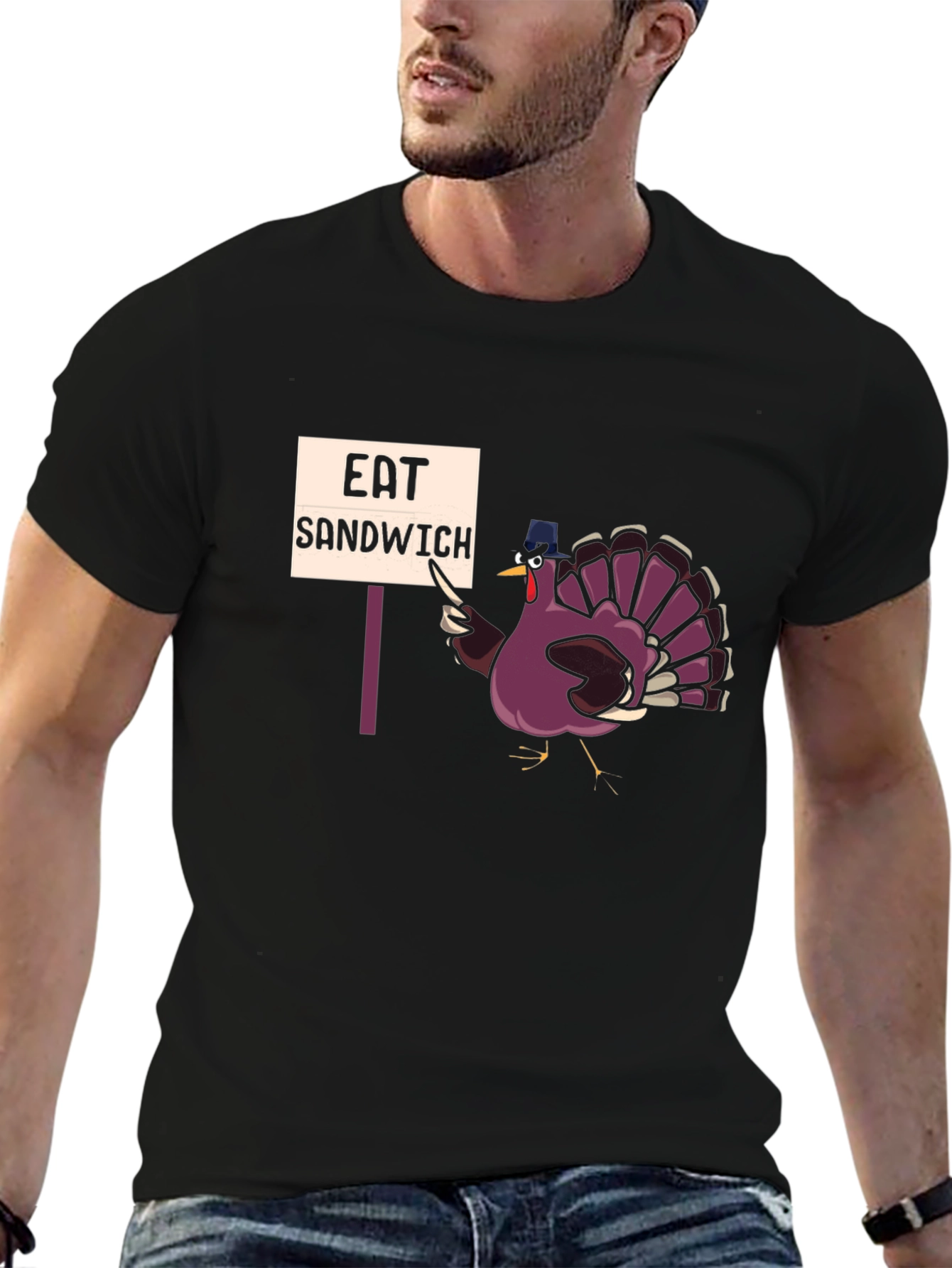 Black Eat Sandwich Turkey Humor T-Shirt view 6