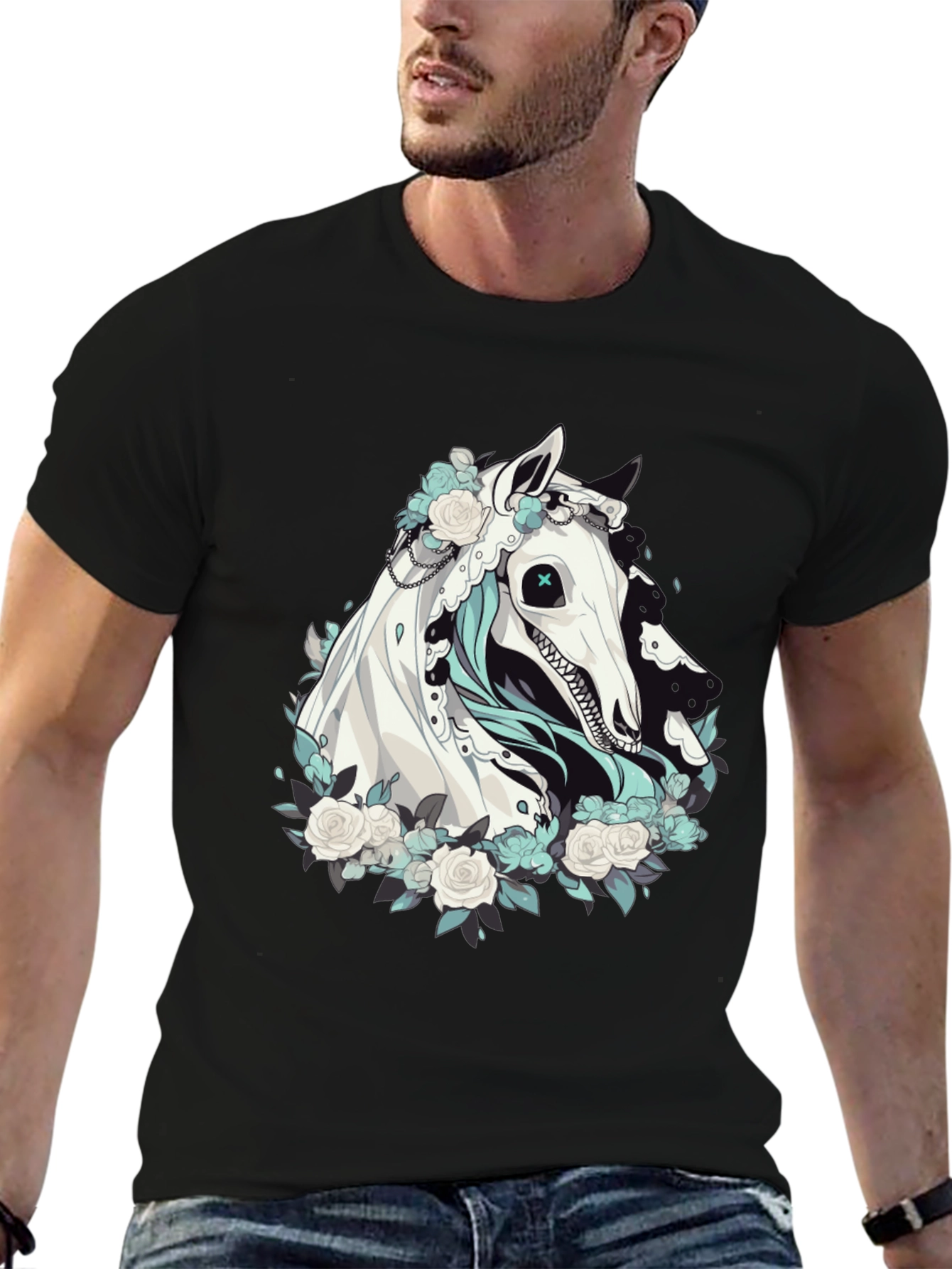 Black Floral Horse Graphic Tee - Black view 6