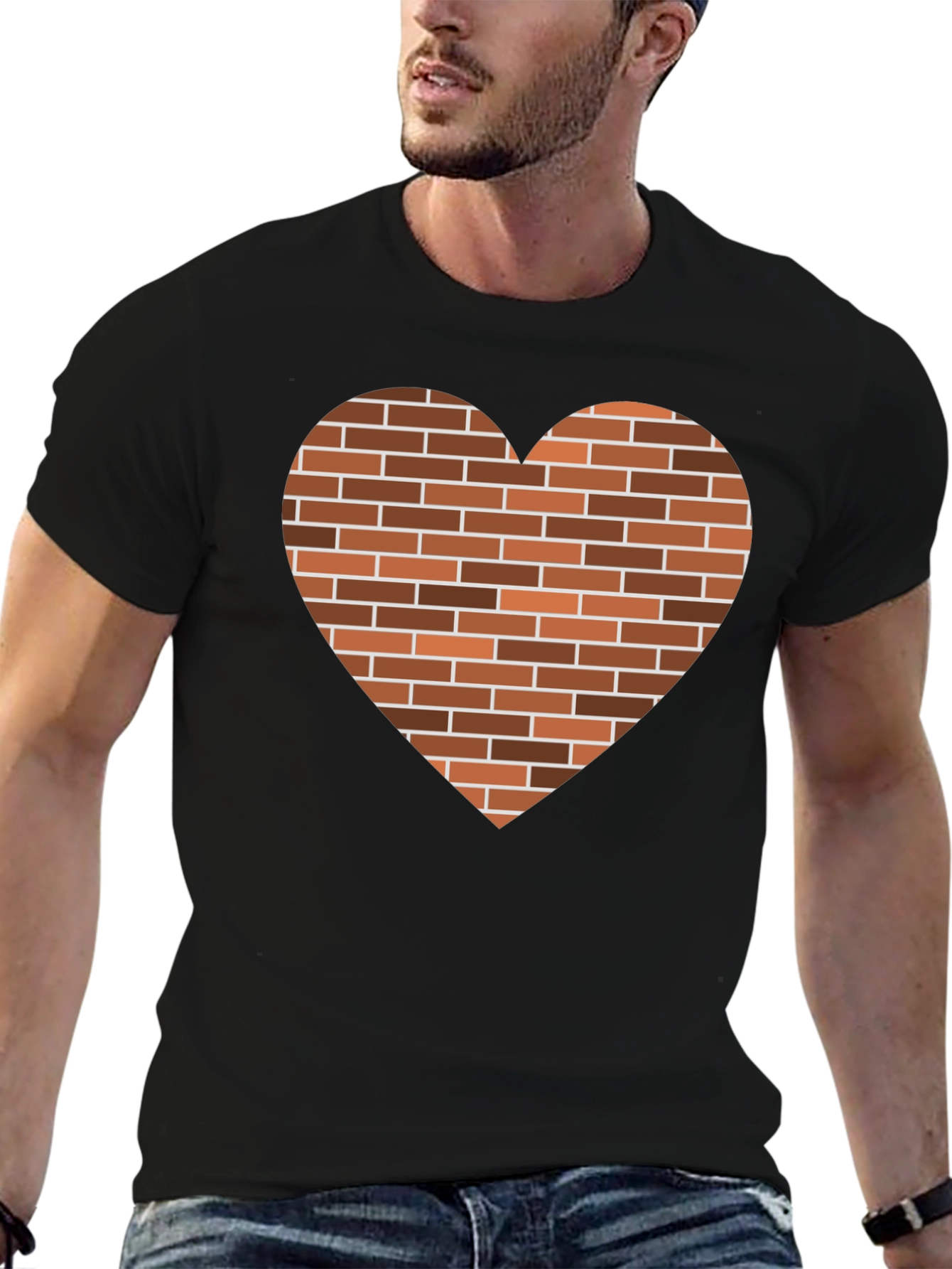 Black Brick Heart Graphic Tee - Unique Casual Shirt view 6