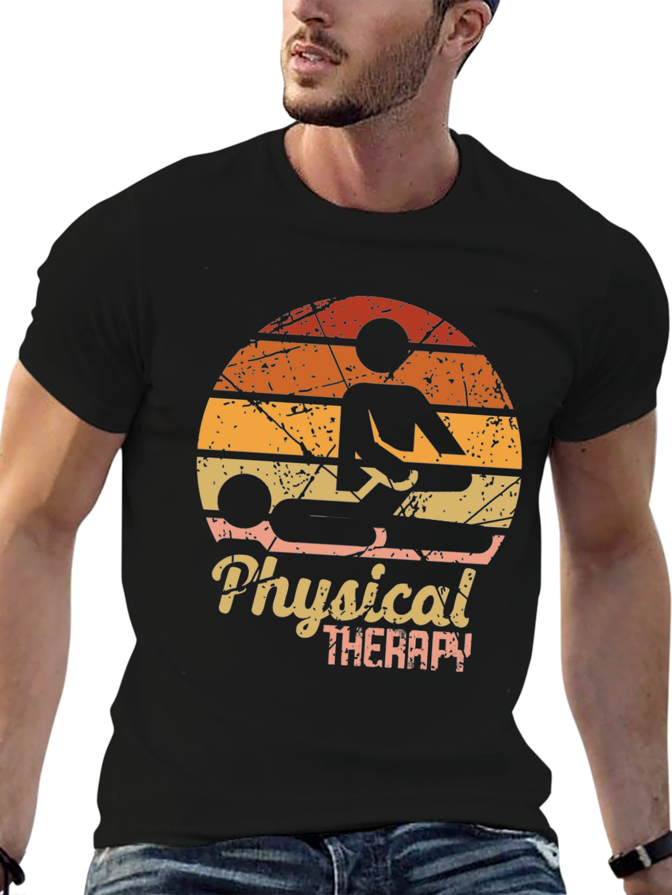 Black Physical Therapy Graphic Tee - Vintage Sunset Design view 6