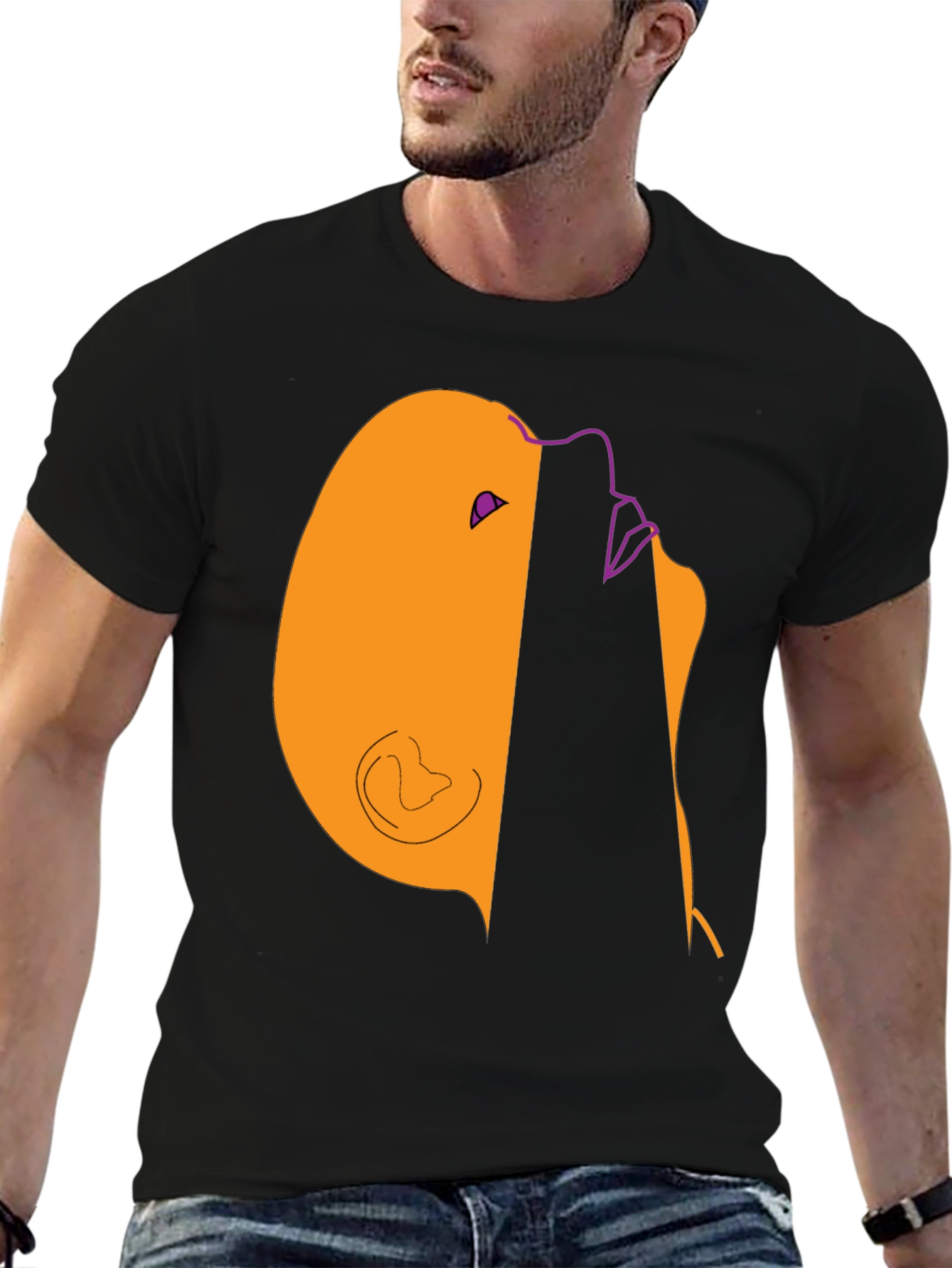 Black Abstract Face Graphic Tee - Modern Casual Style view 6