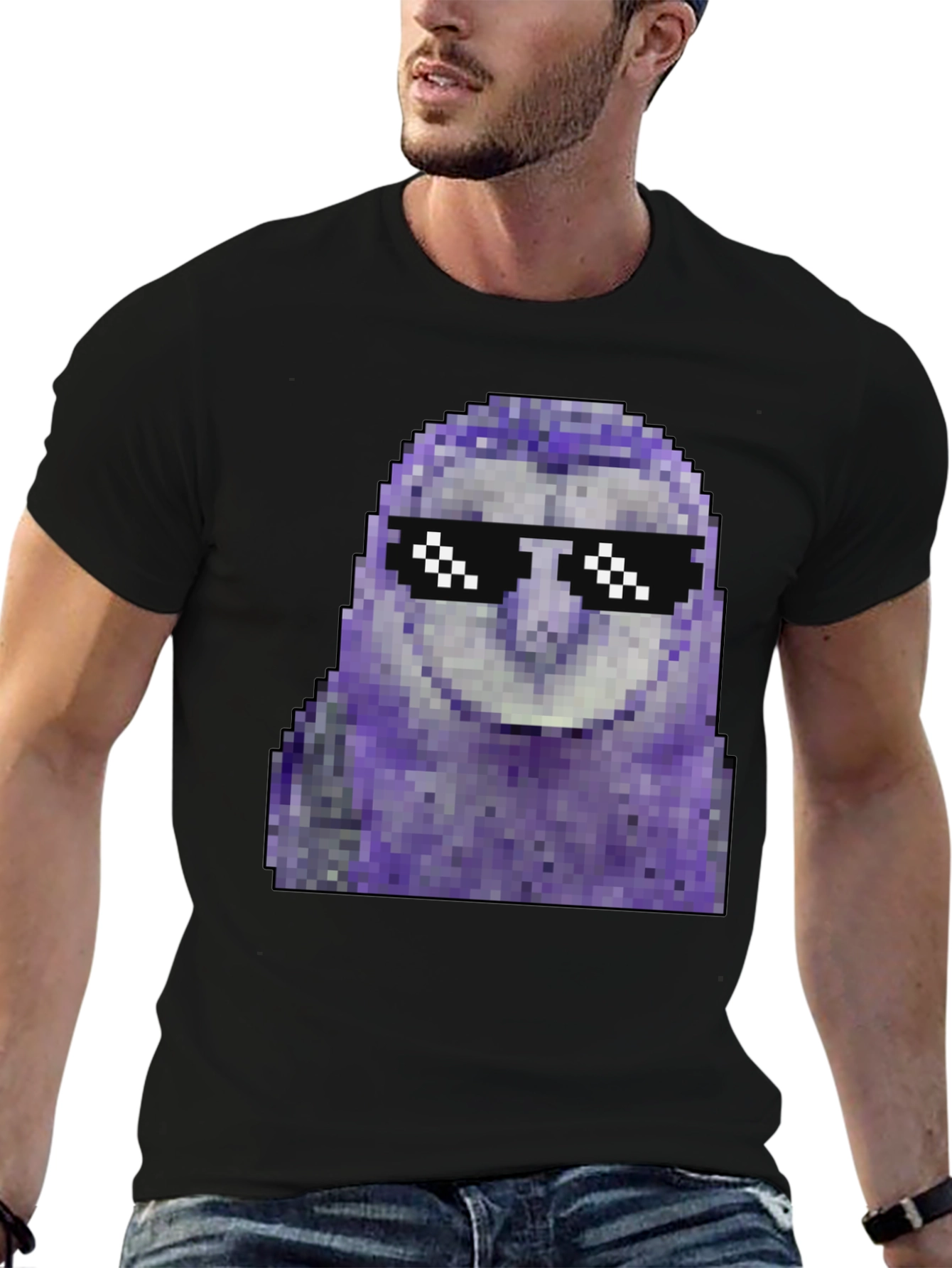 Black Pixel Owl T-Shirt - Cool Deal With It Shades view 6
