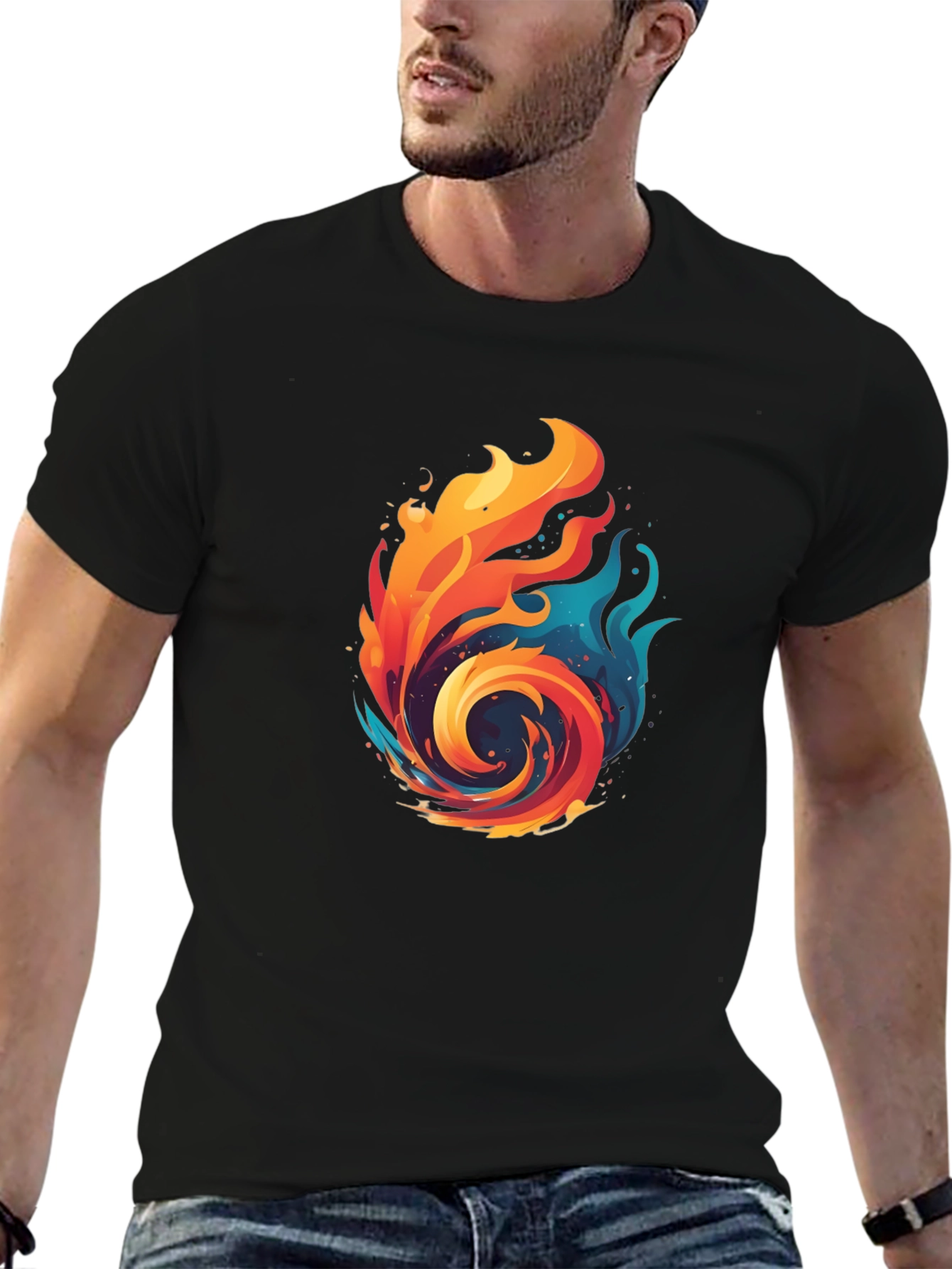 Black Fire and Ice Graphic Black T-Shirt view 6