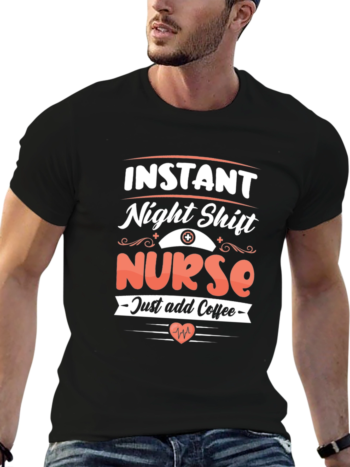 Black Instant Night Shift Nurse Add Coffee T-Shirt view 6