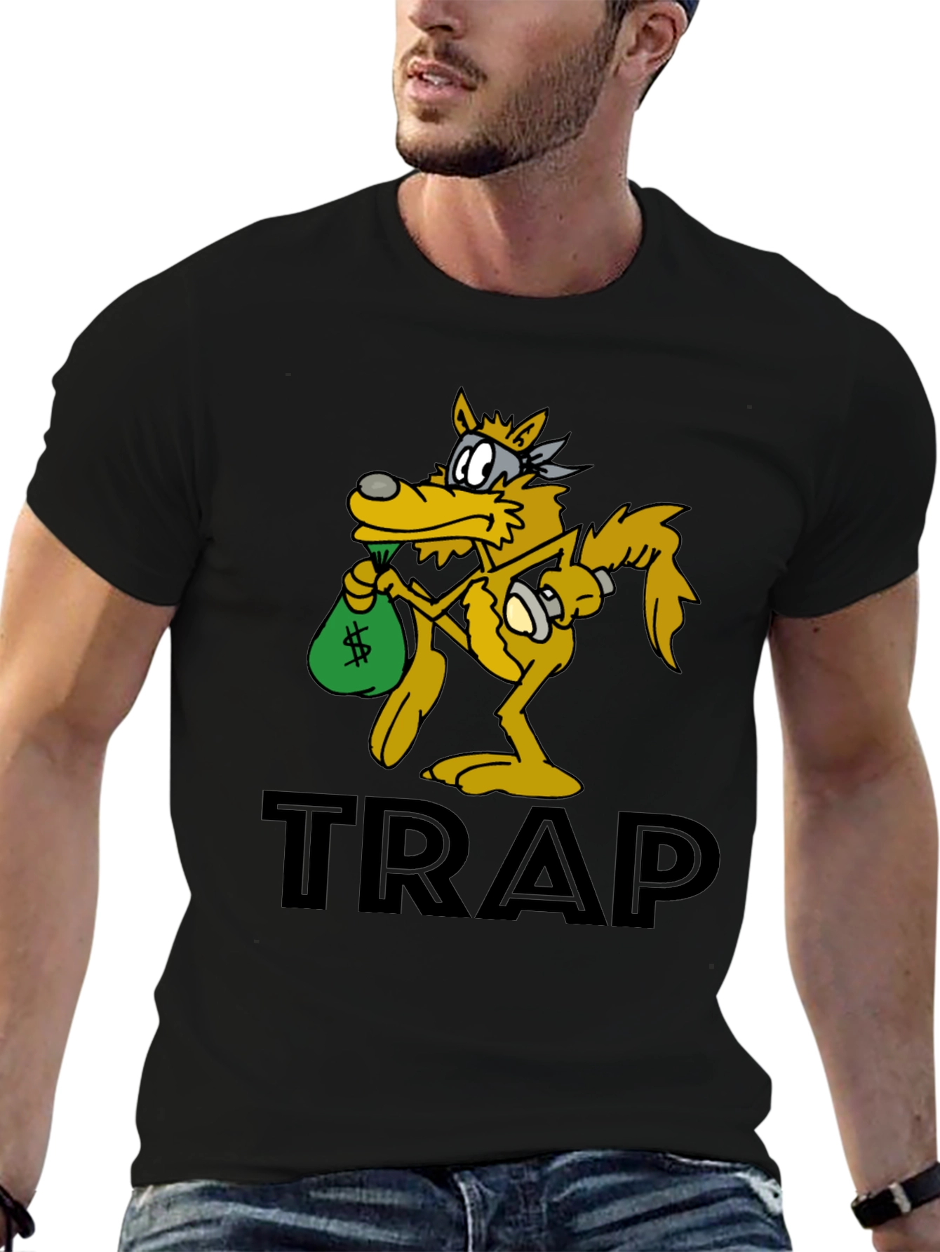 Black Trap Wolf Graphic Tee - Streetwear Style view 6