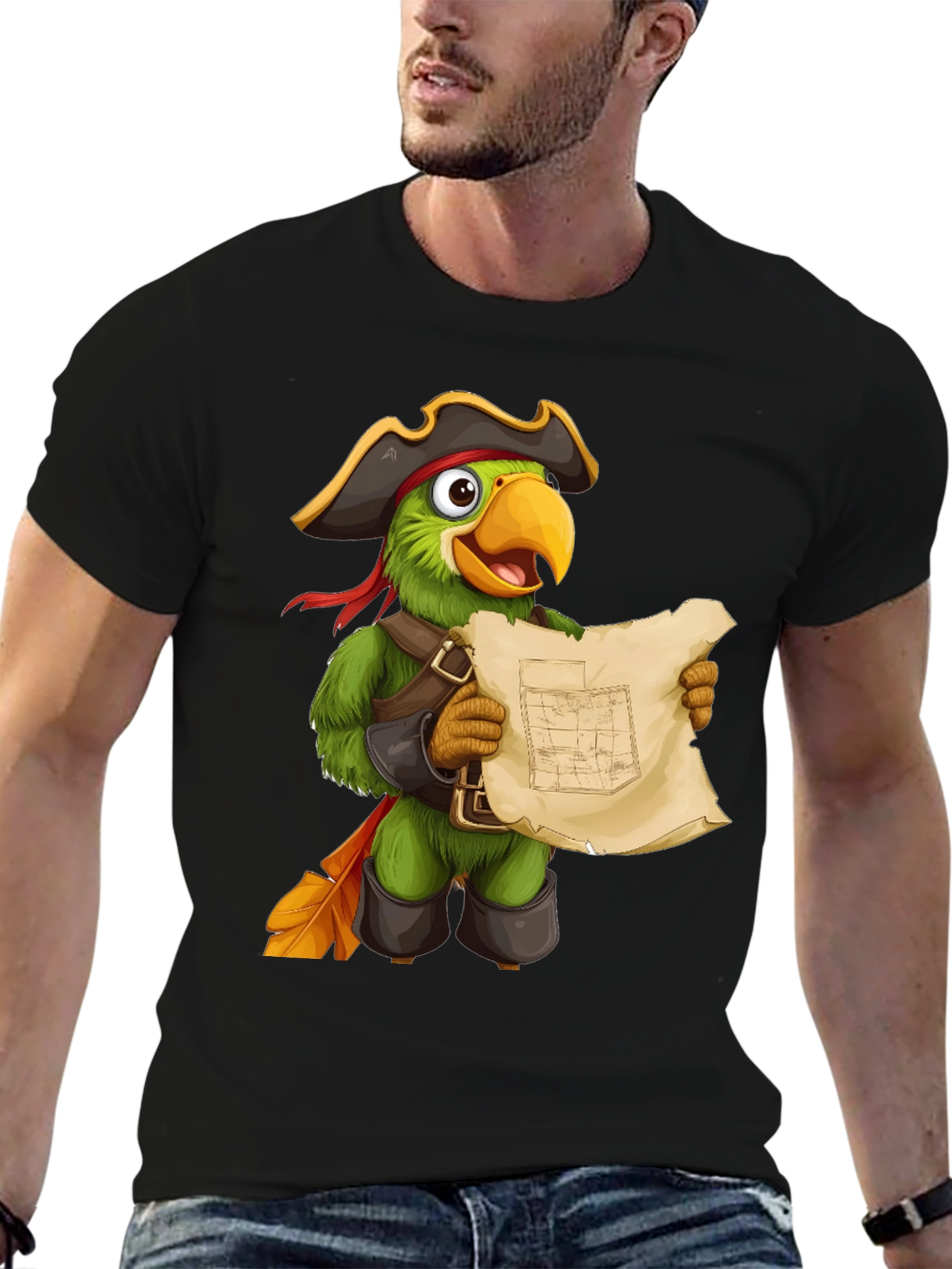 Black Parrot Pirate T-Shirt - Funny Cartoon Bird Tee view 6